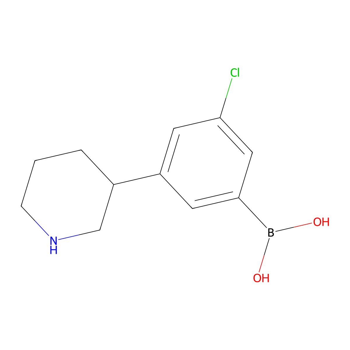 3-(Piperidin-3-yl)-5-chlorophenylboronic acid molecular structure, CAS 2225152-81-6