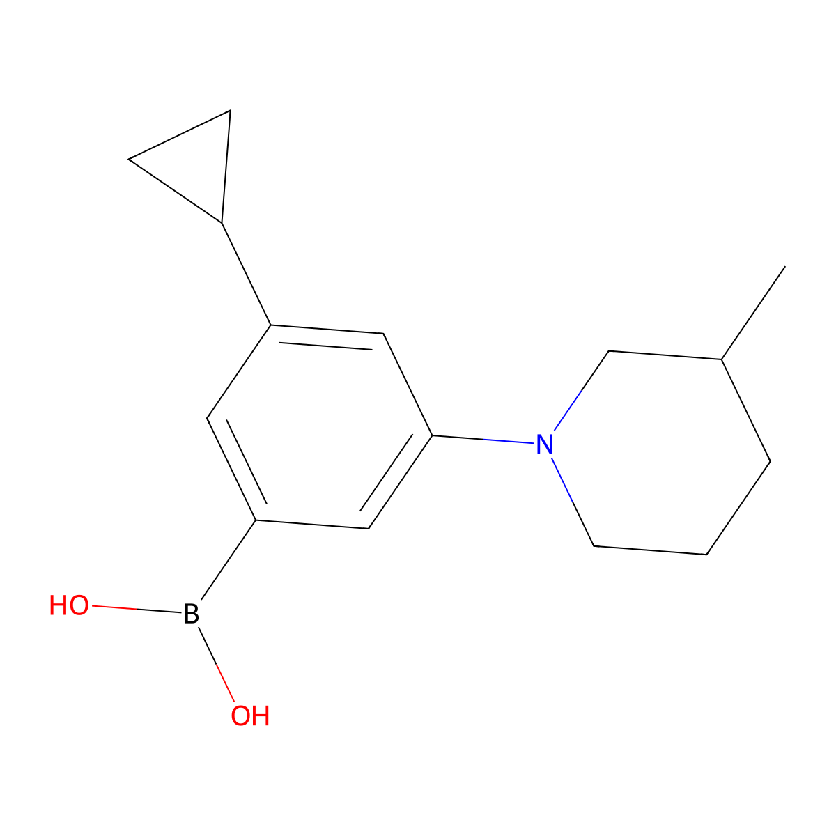(3-Cyclopropyl-5-(3-methylpiperidin-1-yl)phenyl)boronic acid molecular structure, CAS 2225152-82-7