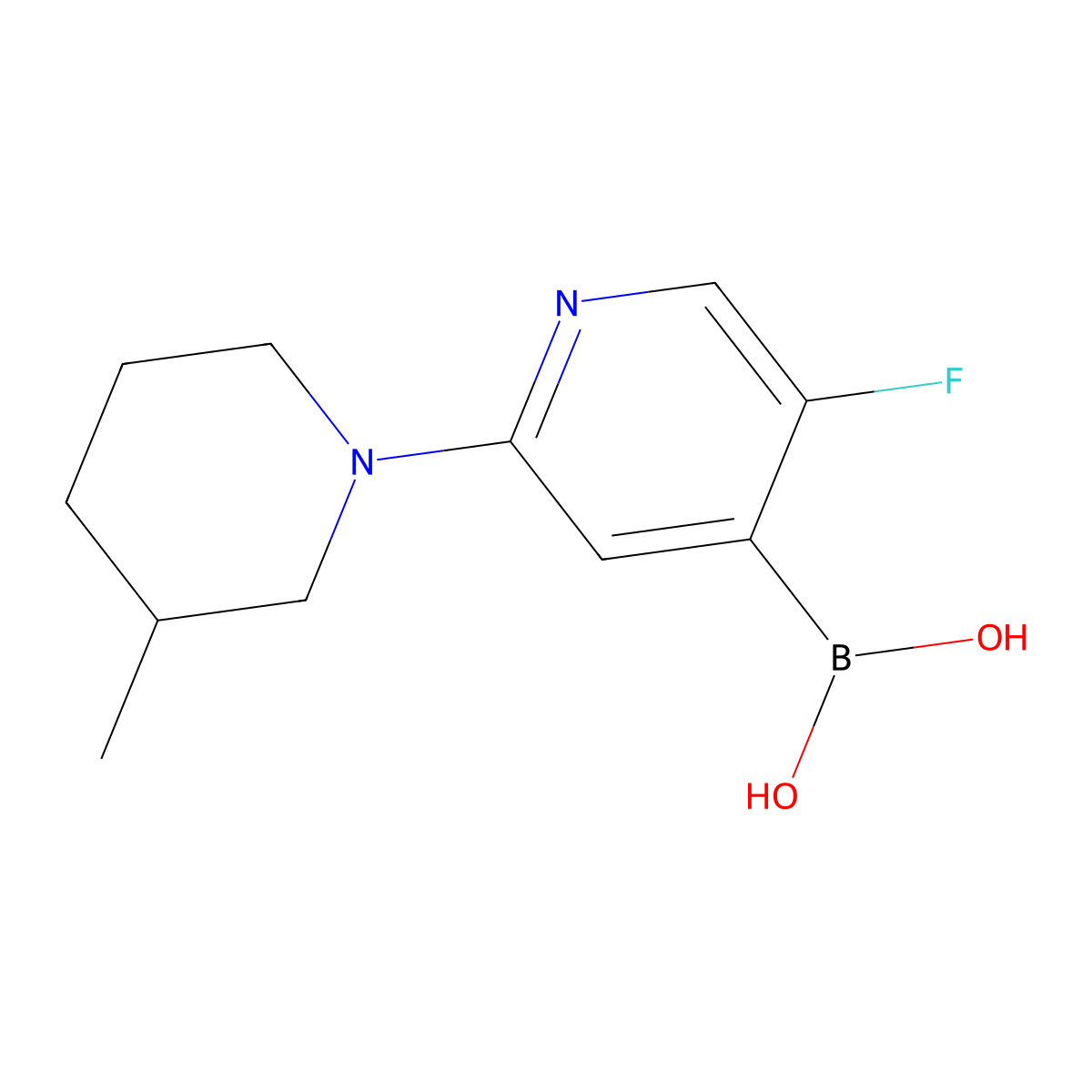 (5-Fluoro-2-(3-methylpiperidin-1-yl)pyridin-4-yl)boronic acid molecular structure, CAS 2225152-88-3