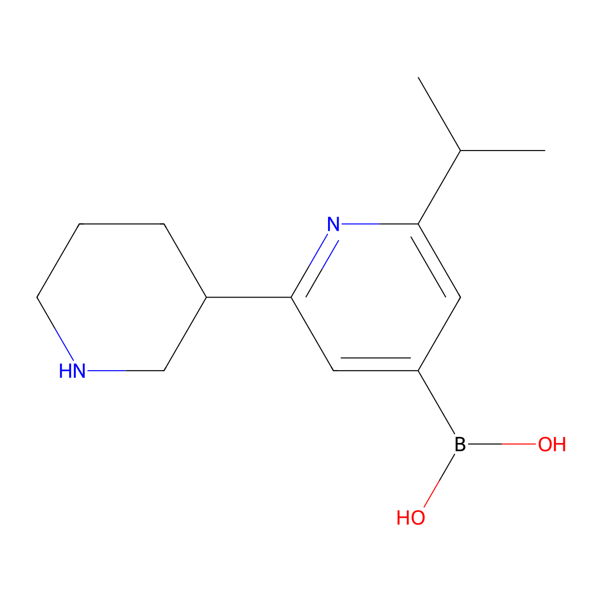 (2-Isopropyl-6-(piperidin-3-yl)pyridin-4-yl)boronic acid molecular structure, CAS 2225152-89-4