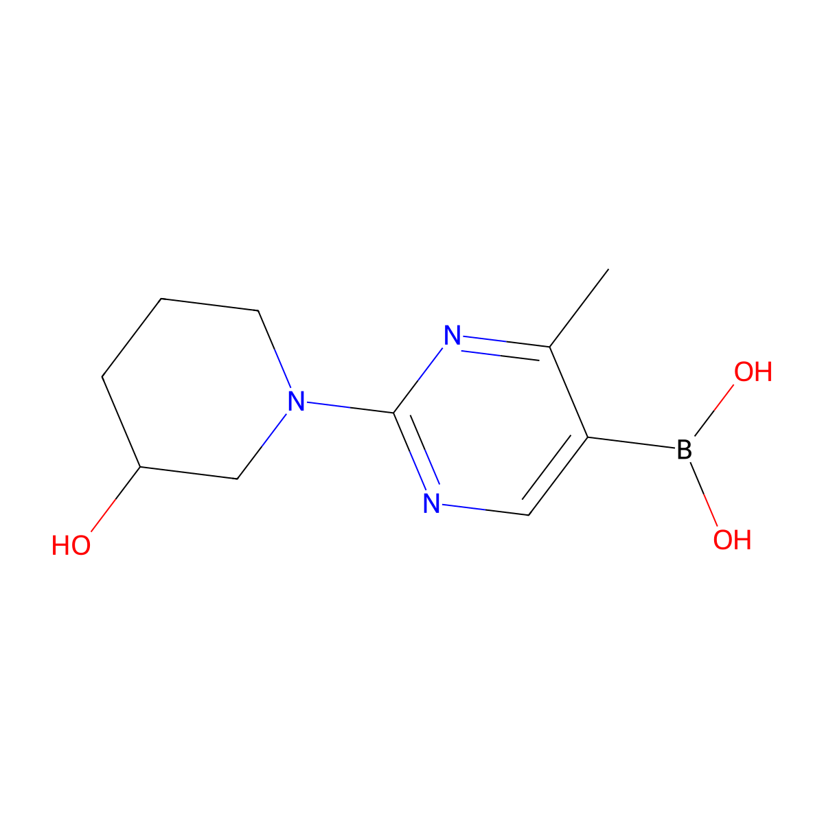 (2-(3-Hydroxypiperidin-1-yl)-4-methylpyrimidin-5-yl)boronic acid molecular structure, CAS 2225152-90-7