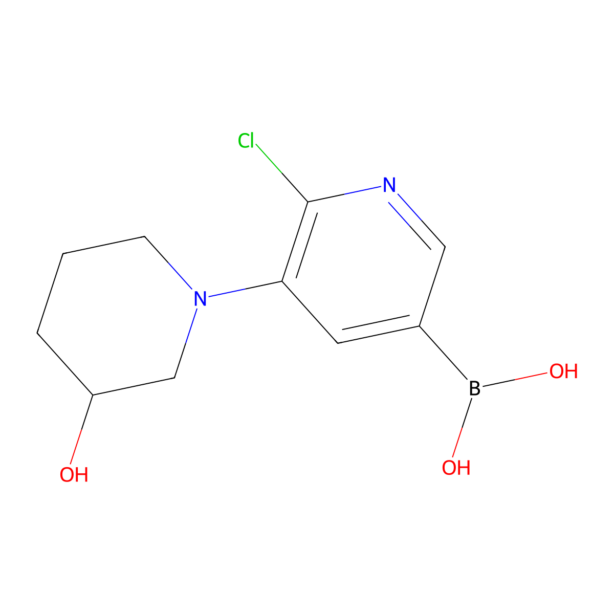 6-Chloro-5-(3-hydroxypiperidin-1-yl)pyridine-3-boronic acid molecular structure, CAS 2225152-92-9