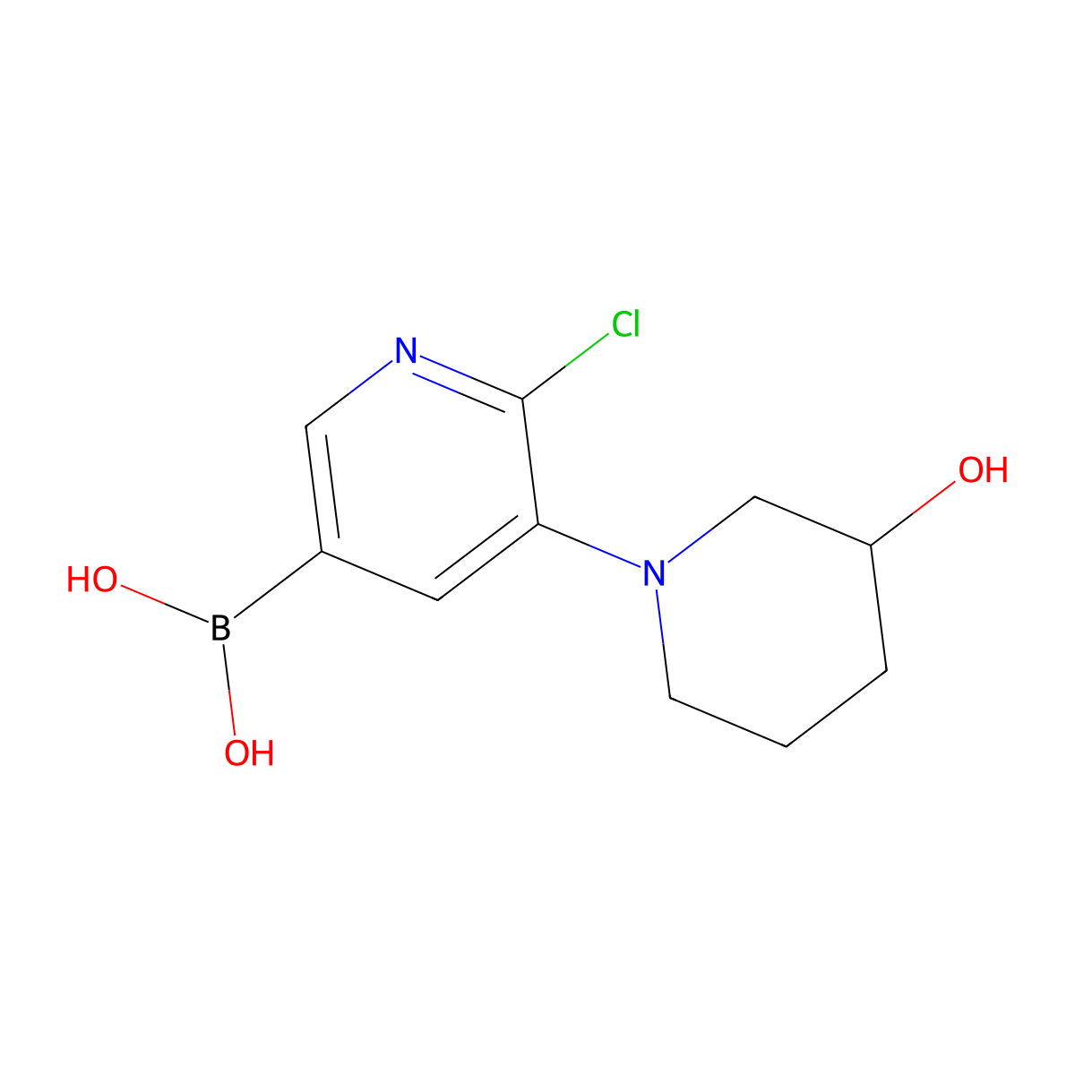 6-Chloro-5-(3-hydroxypiperidin-1-yl)pyridine-3-boronic acid molecular structure, CAS 2225152-92-9