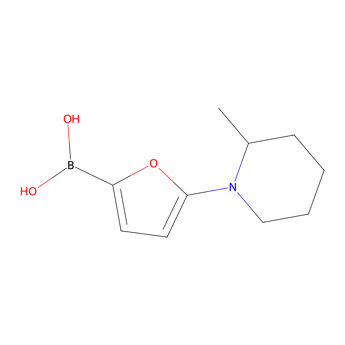 (5-(2-Methylpiperidin-1-yl)furan-2-yl)boronic acid molecular structure, CAS 2225153-01-3