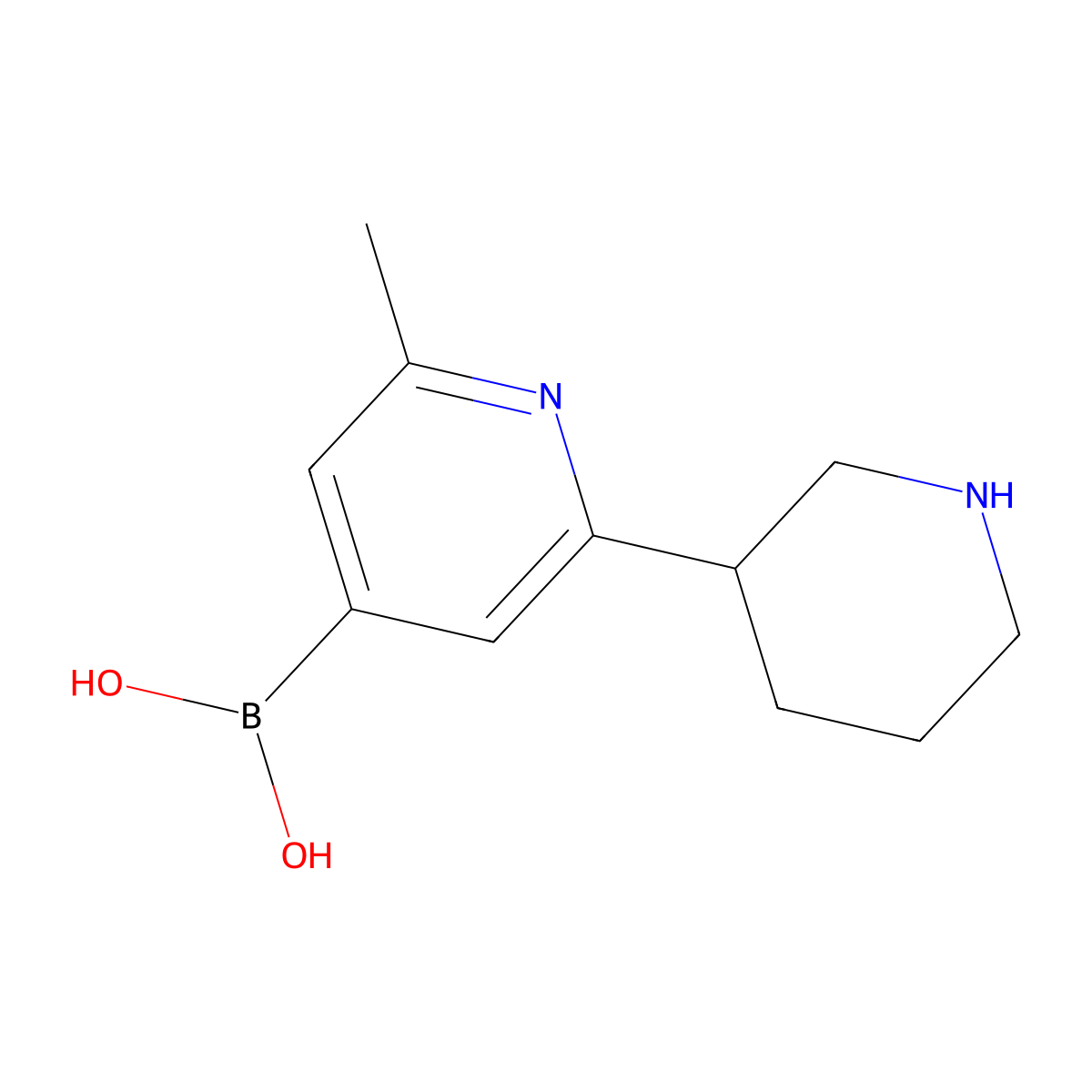 (2-Methyl-6-(piperidin-3-yl)pyridin-4-yl)boronic acid molecular structure, CAS 2225153-02-4