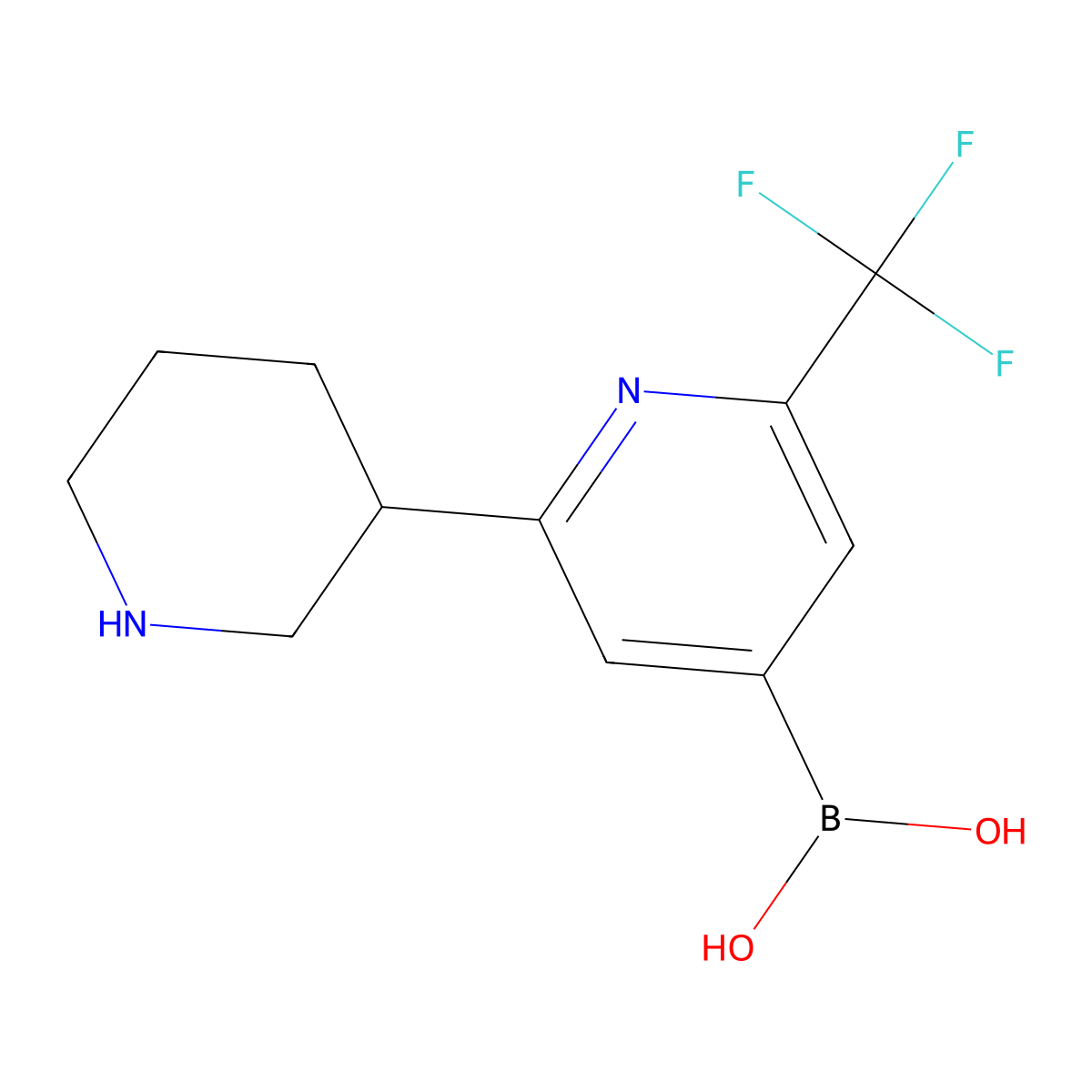 (2-(Piperidin-3-yl)-6-(trifluoromethyl)pyridin-4-yl)boronic acid molecular structure, CAS 2225153-03-5