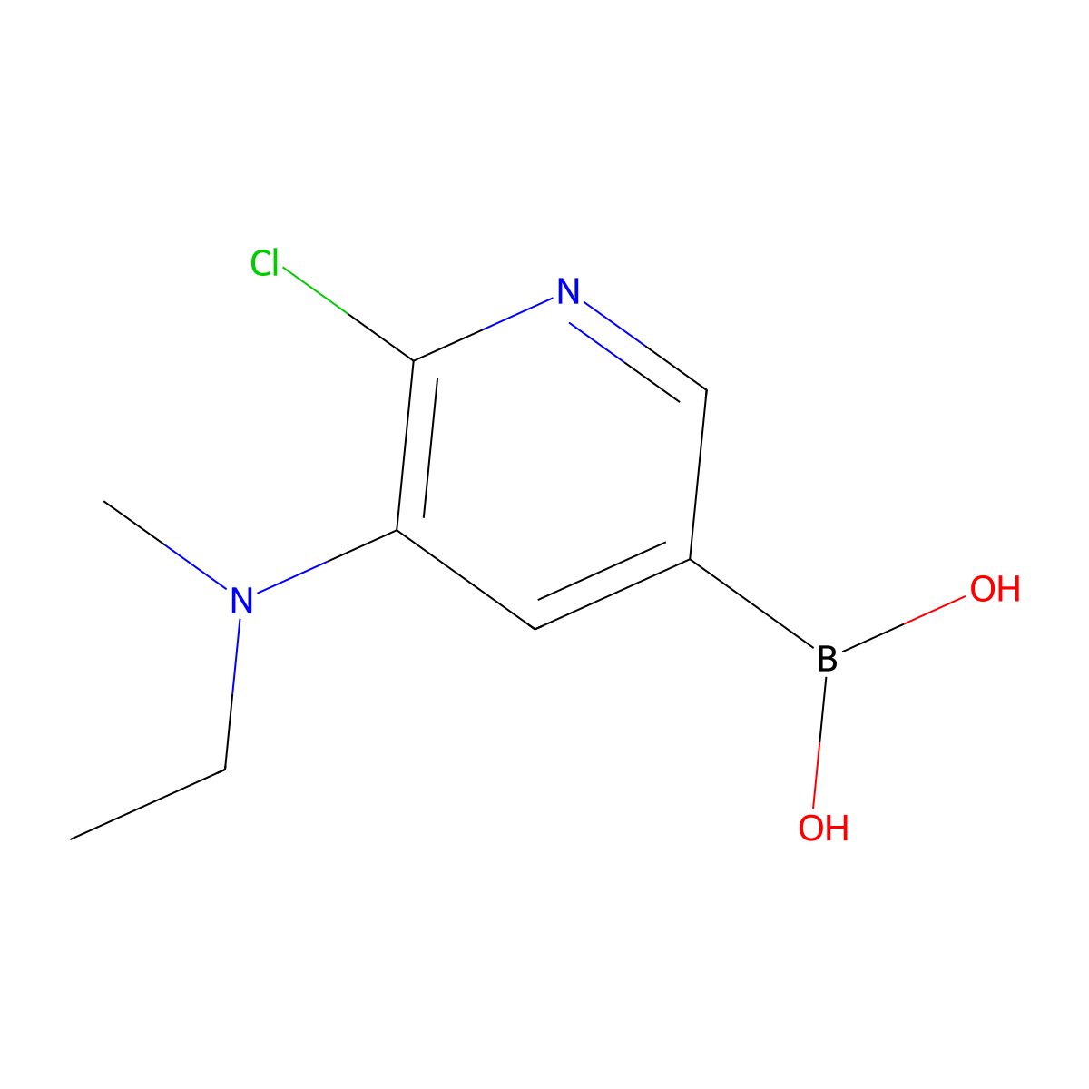 6-Chloro-5-methylethylaminopyridine-3-boronic acid molecular structure, CAS 2225153-09-1