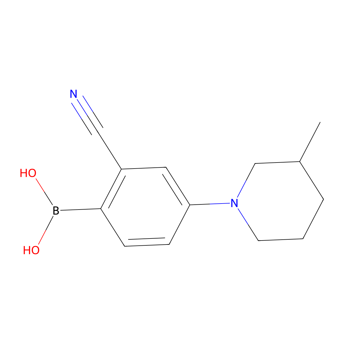 (2-Cyano-4-(3-methylpiperidin-1-yl)phenyl)boronic acid molecular structure, CAS 2225153-10-4