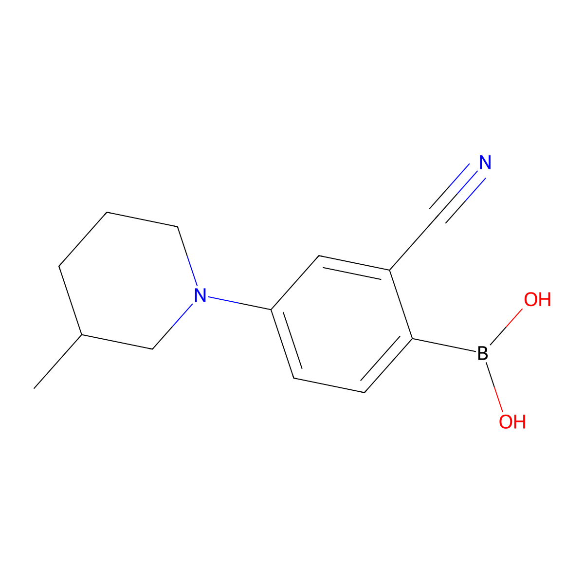 (2-Cyano-4-(3-methylpiperidin-1-yl)phenyl)boronic acid molecular structure, CAS 2225153-10-4