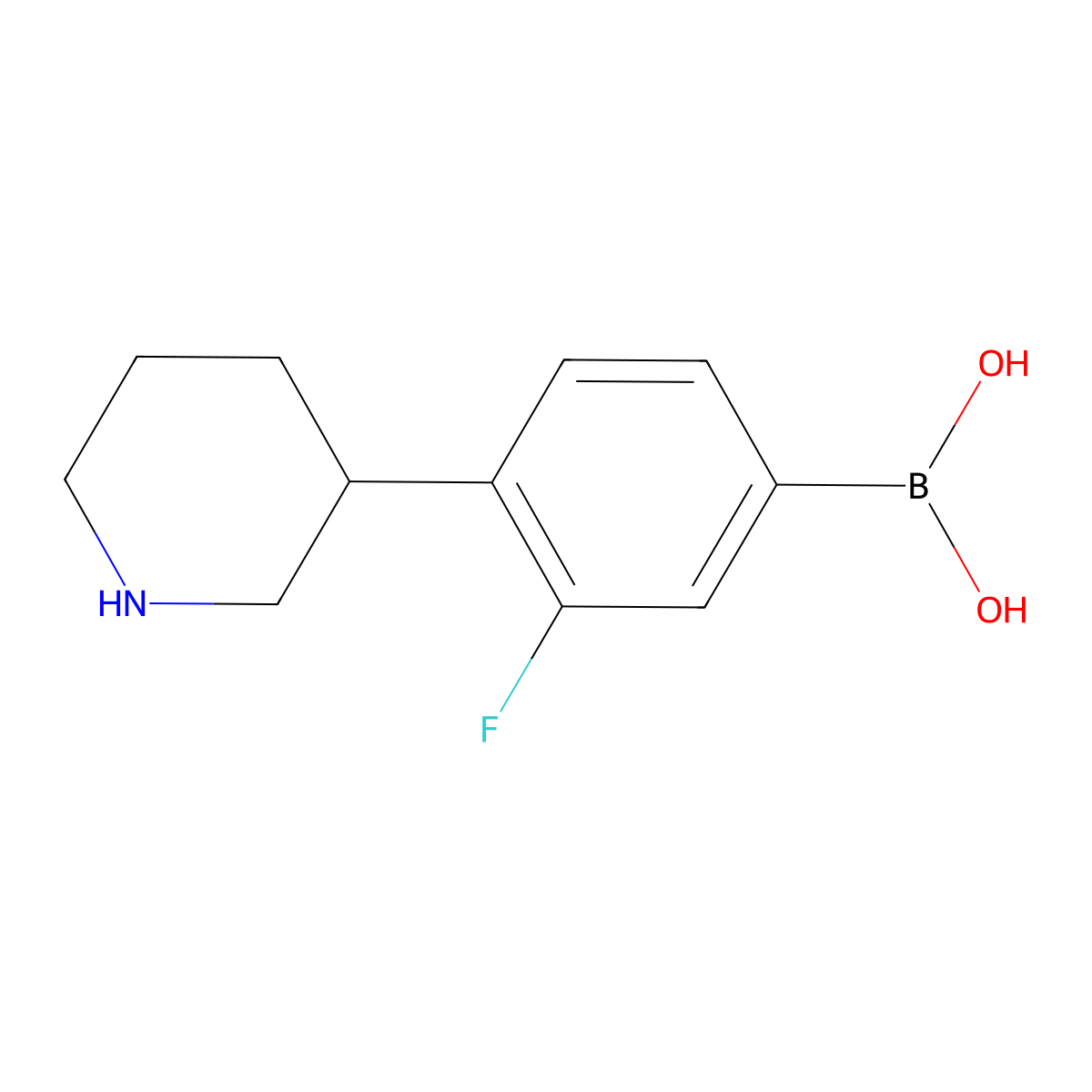 (3-Fluoro-4-(piperidin-3-yl)phenyl)boronic acid molecular structure, CAS 2225153-11-5