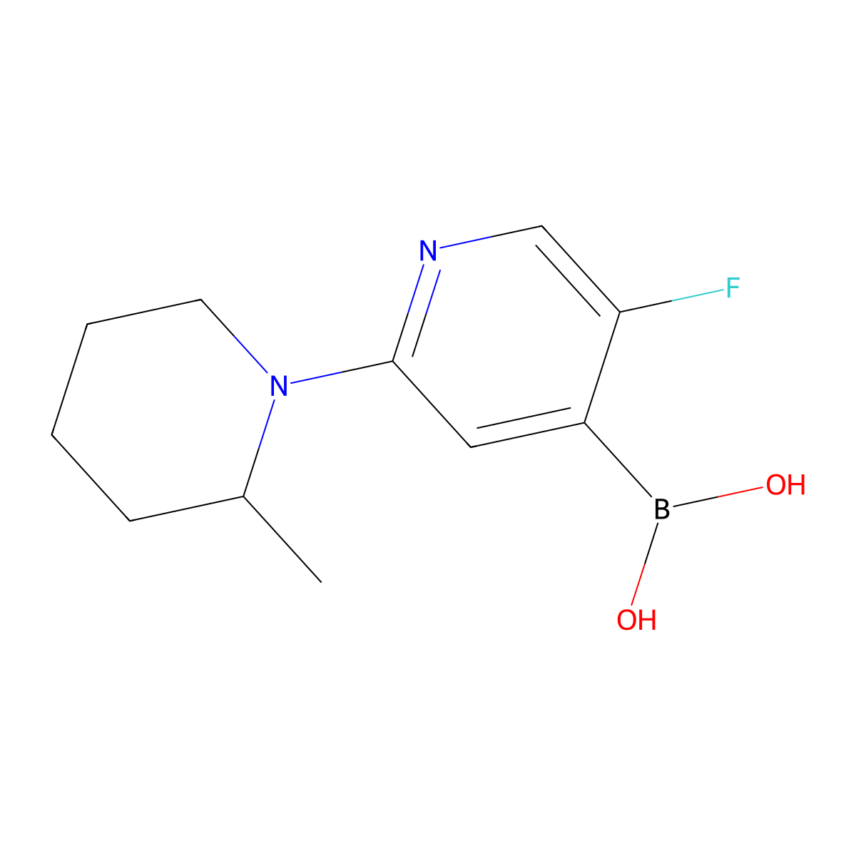(5-Fluoro-2-(2-methylpiperidin-1-yl)pyridin-4-yl)boronic acid molecular structure, CAS 2225153-16-0
