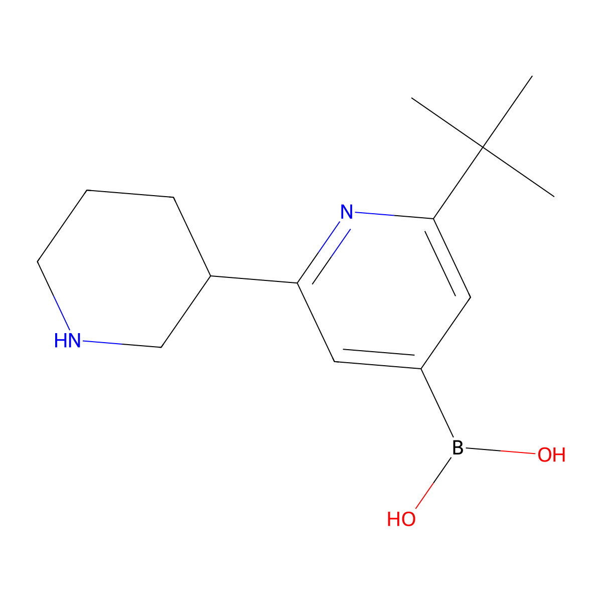 (2-(tert-Butyl)-6-(piperidin-3-yl)pyridin-4-yl)boronic acid molecular structure, CAS 2225153-17-1