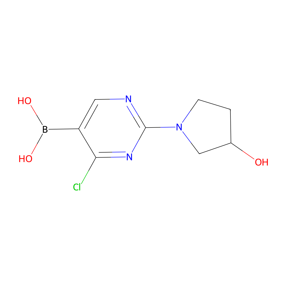 (4-Chloro-2-(3-hydroxypyrrolidin-1-yl)pyrimidin-5-yl)boronic acid molecular structure, CAS 2225153-18-2