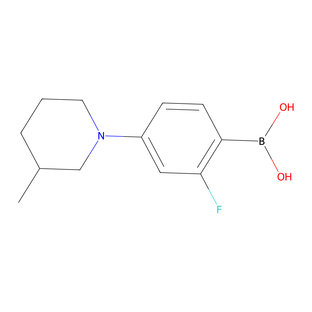 (2-Fluoro-4-(3-methylpiperidin-1-yl)phenyl)boronic acid molecular structure, CAS 2225153-20-6