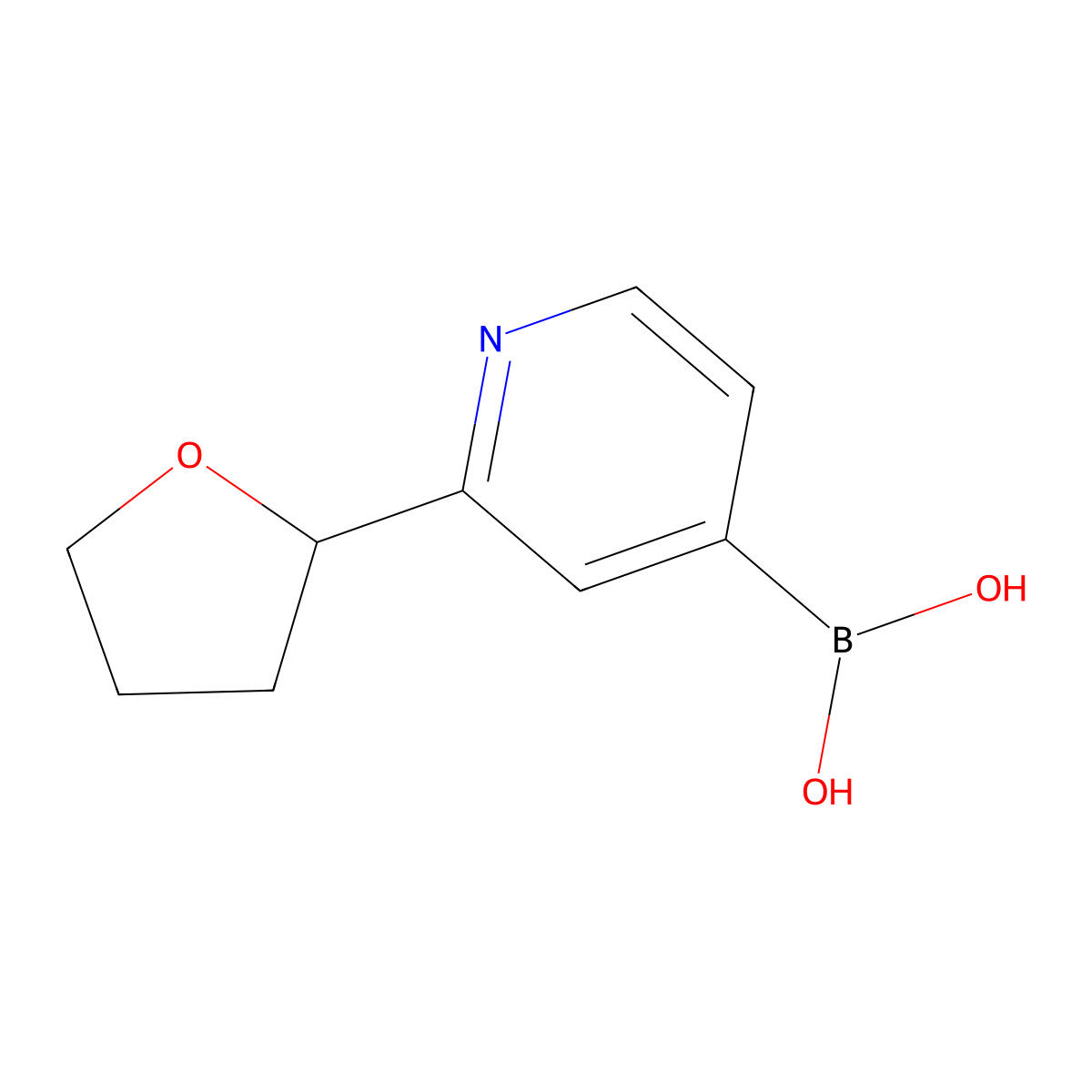 2-(2-Tetrahydrofuranyl)pyridine-4-boronic acid molecular structure, CAS 2225153-21-7