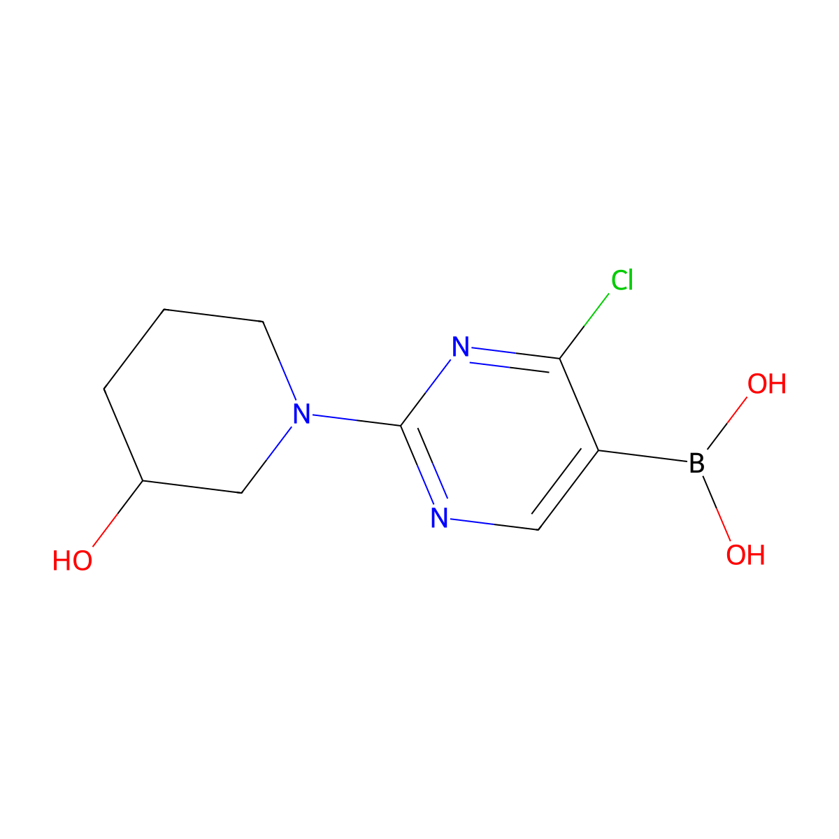 (4-Chloro-2-(3-hydroxypiperidin-1-yl)pyrimidin-5-yl)boronic acid molecular structure, CAS 2225153-26-2
