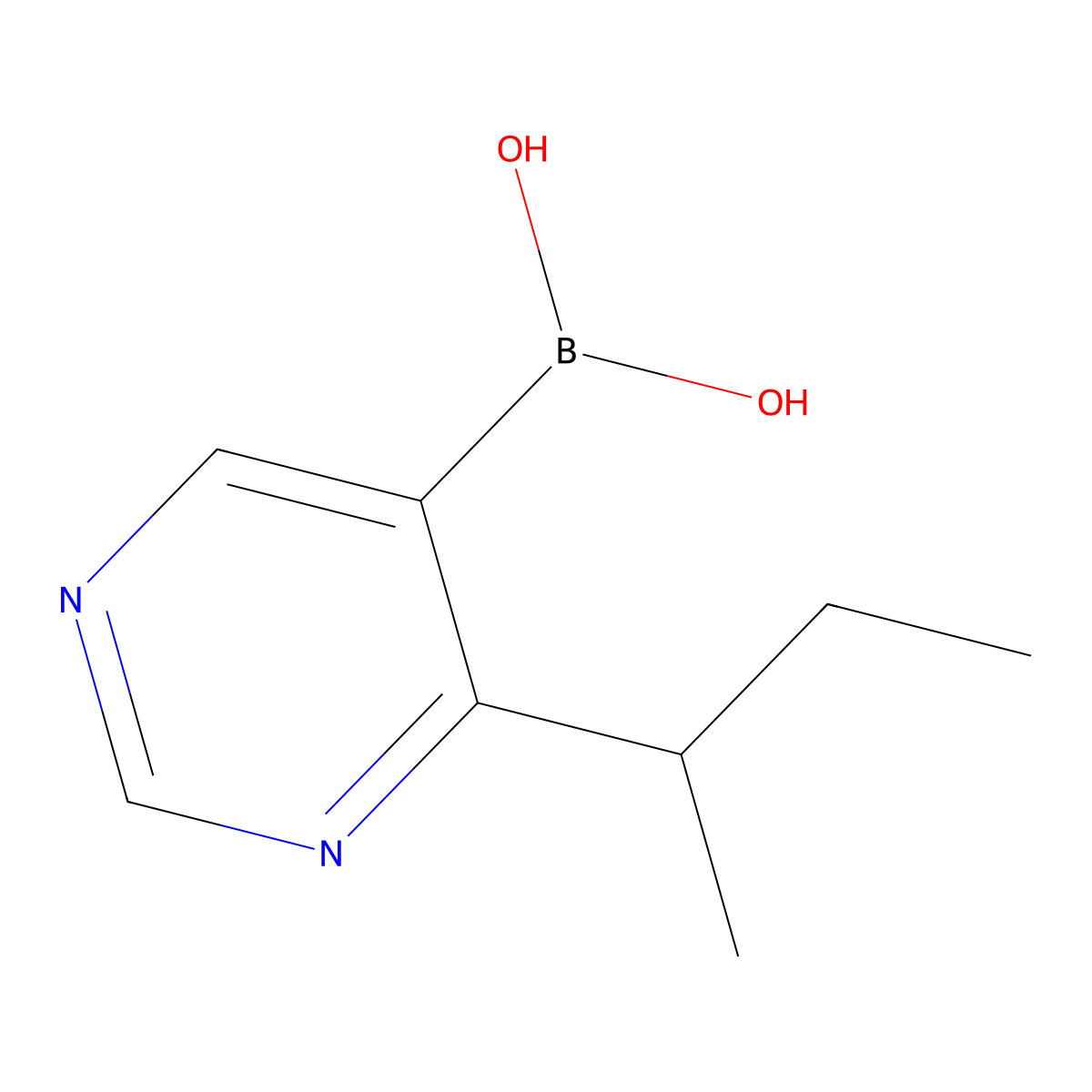 (4-(sec-Butyl)pyrimidin-5-yl)boronic acid molecular structure, CAS 2225153-27-3