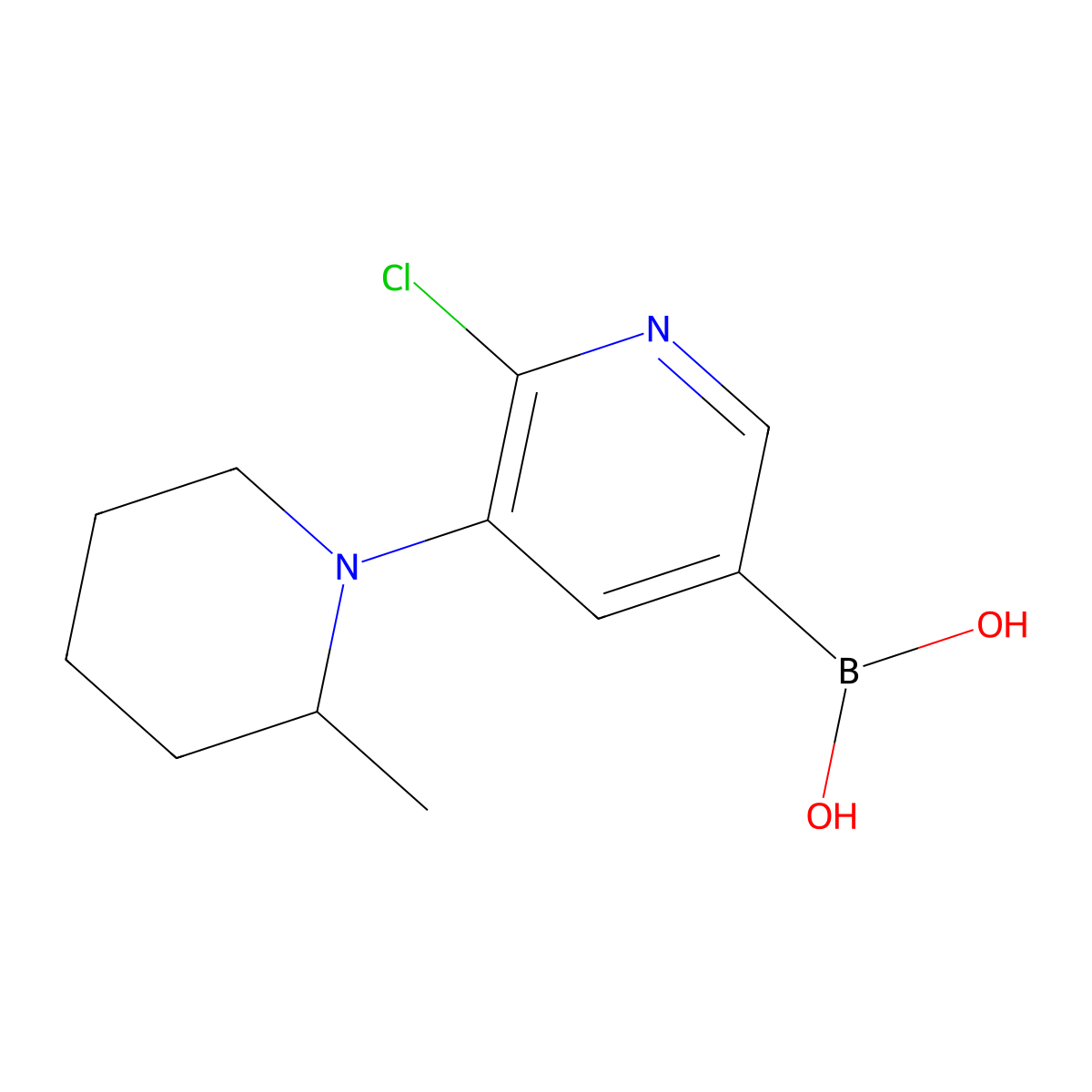 6-Chloro-5-(2-methylpiperidin-1-yl)pyridine-3-boronic acid molecular structure, CAS 2225153-29-5