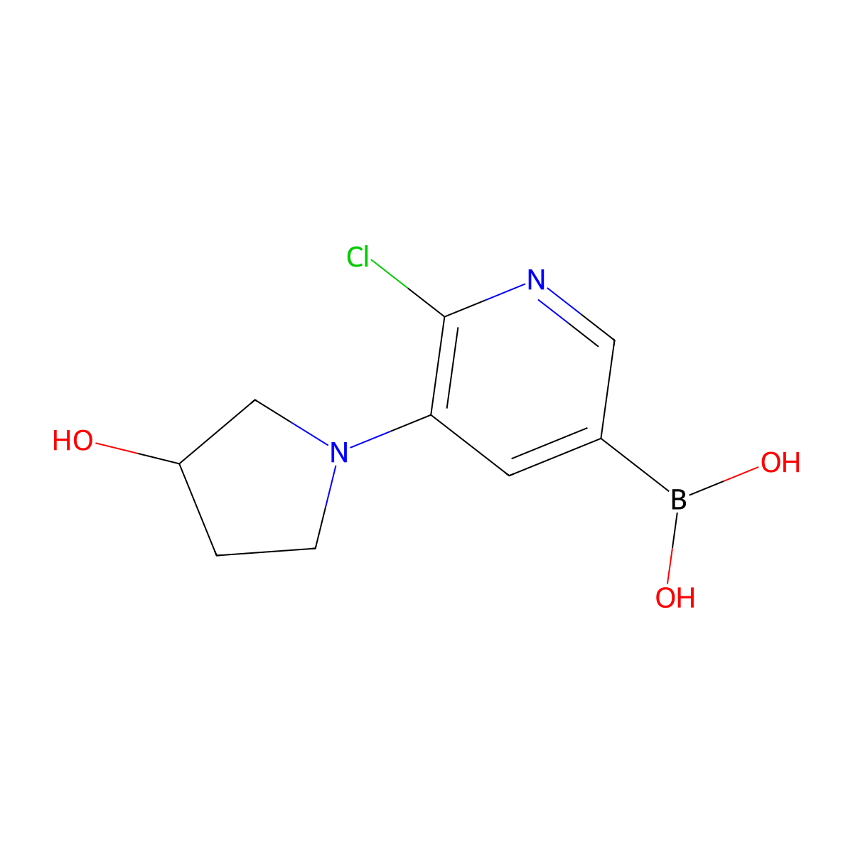 6-Chloro-5-(3-hydroxypyrrolidin-1-yl)pyridine-3-boronic acid molecular structure, CAS 2225153-30-8