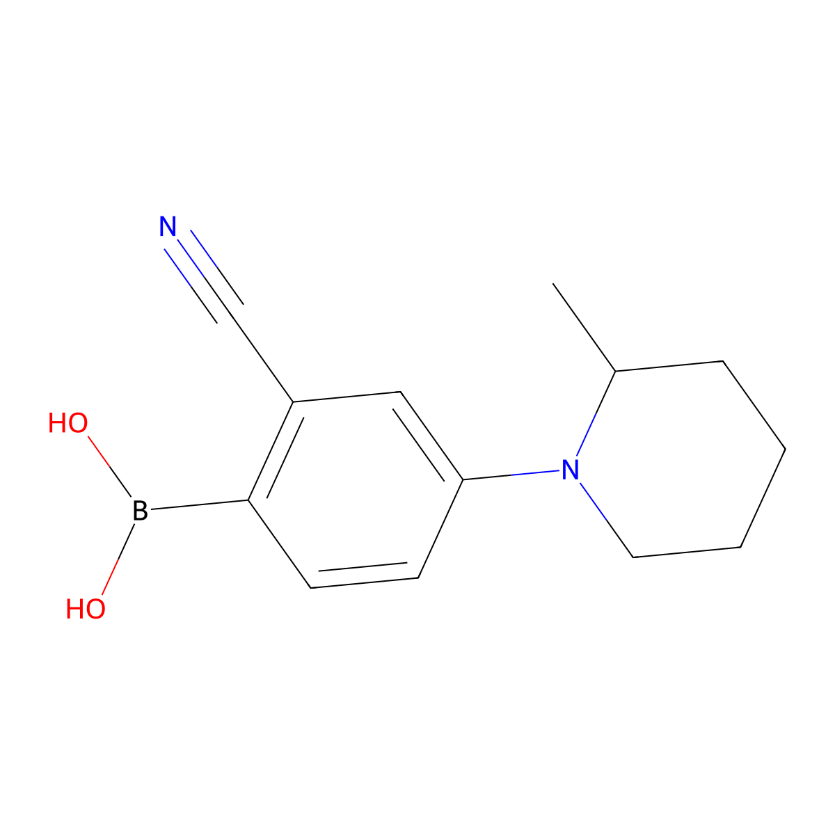 (2-Cyano-4-(2-methylpiperidin-1-yl)phenyl)boronic acid molecular structure, CAS 2225153-31-9