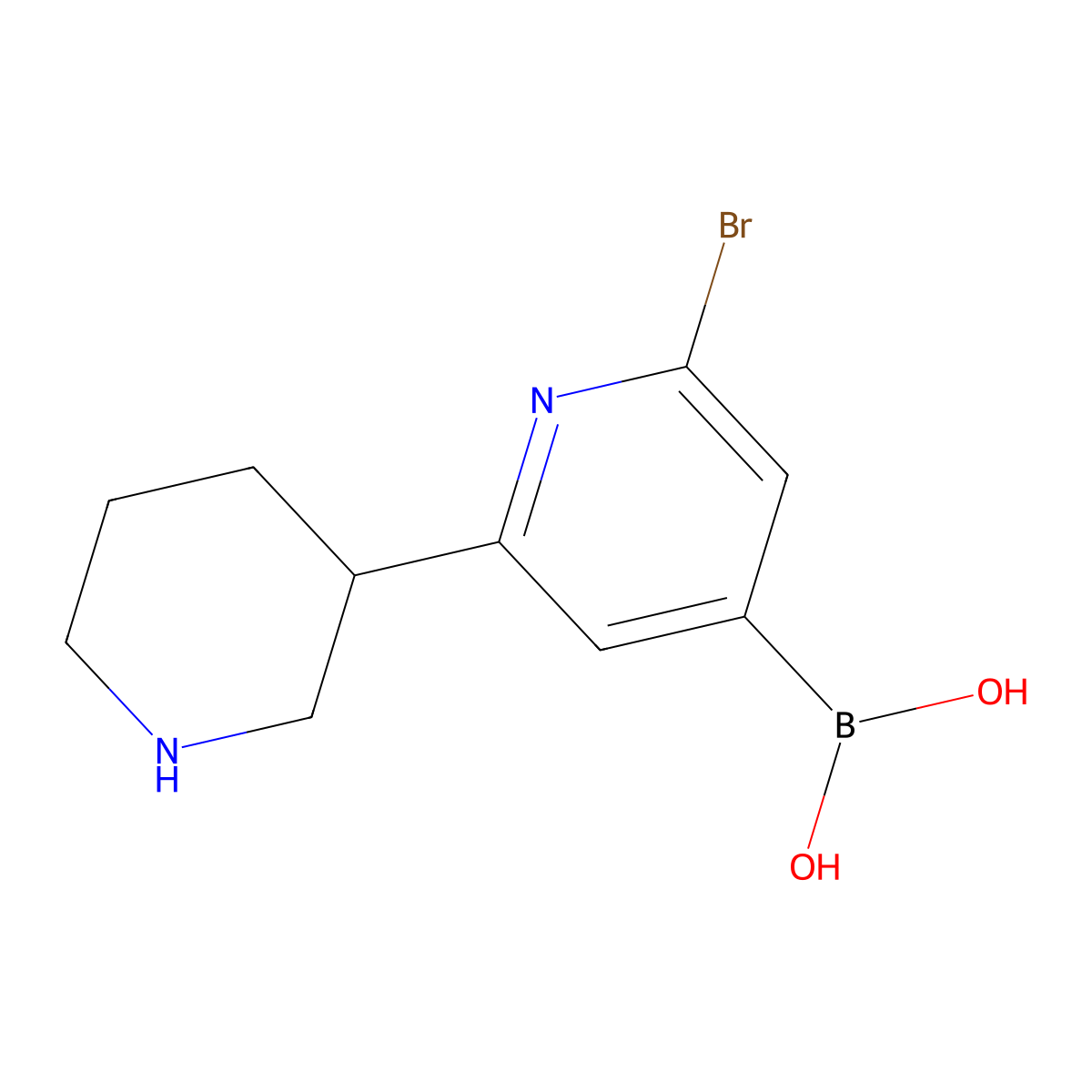 (2-Bromo-6-(piperidin-3-yl)pyridin-4-yl)boronic acid molecular structure, CAS 2225153-38-6