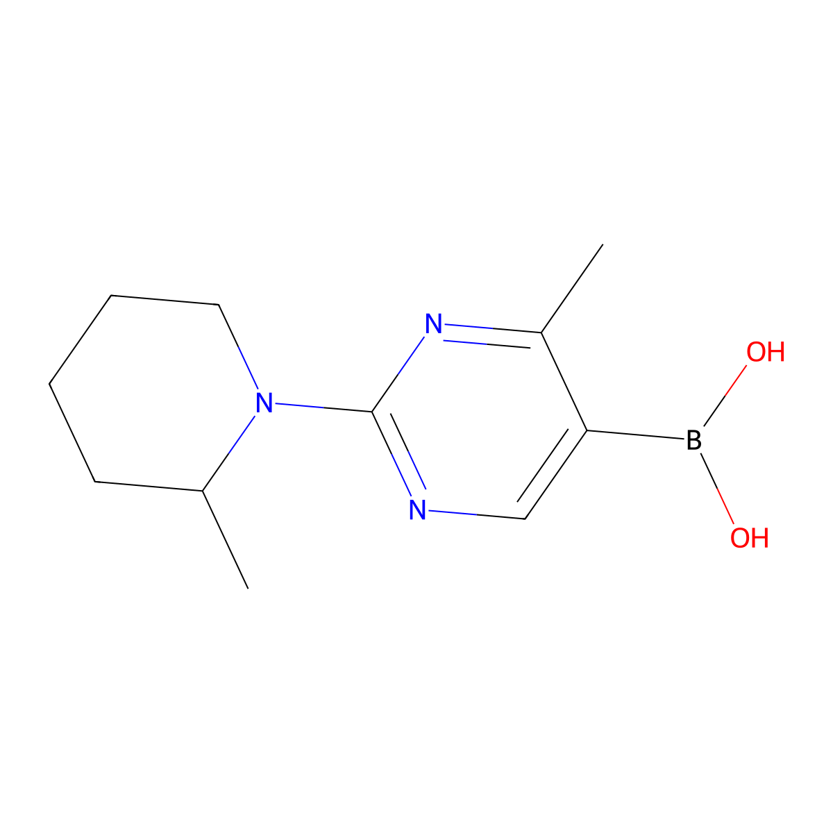 (4-Methyl-2-(2-methylpiperidin-1-yl)pyrimidin-5-yl)boronic acid molecular structure, CAS 2225153-40-0