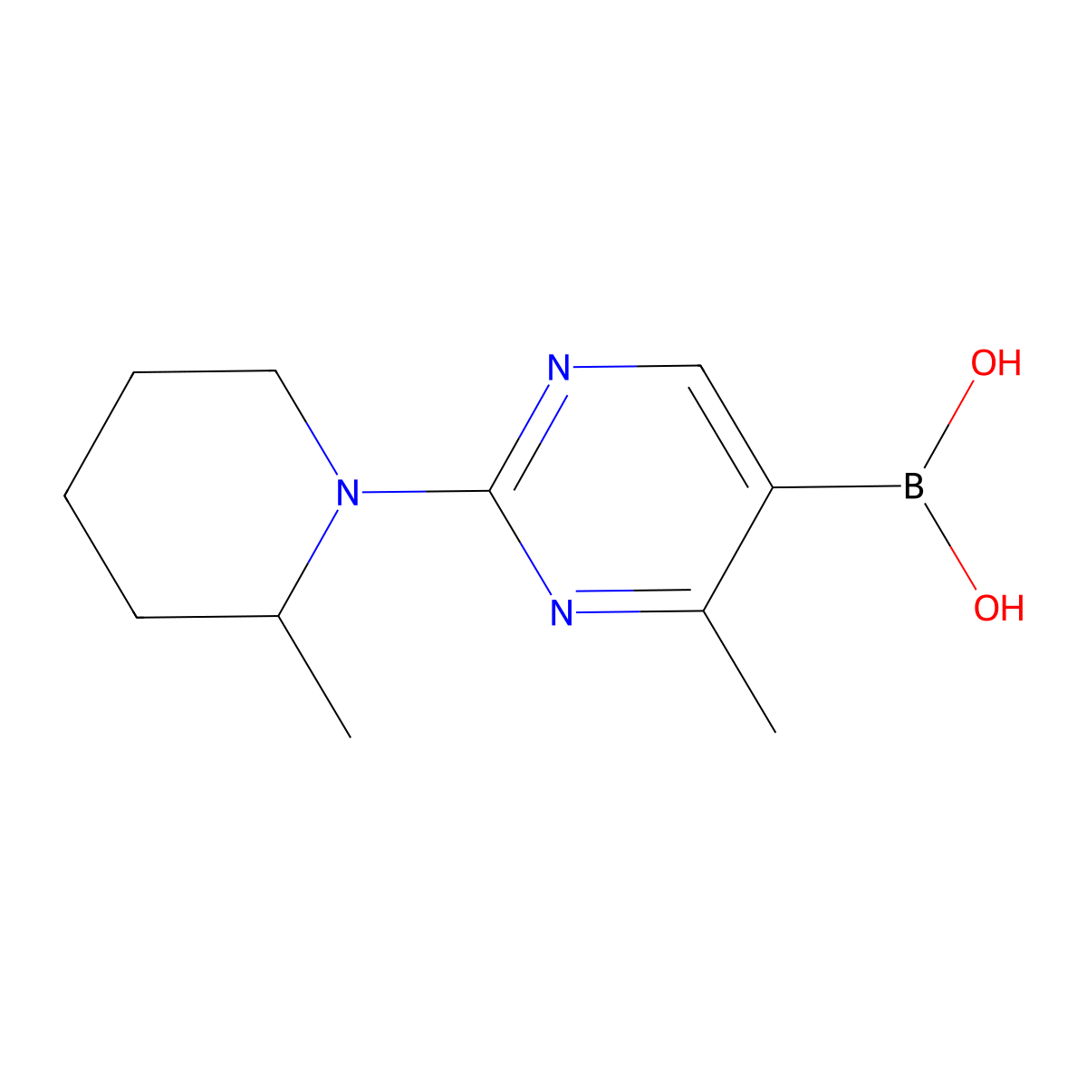 (4-Methyl-2-(2-methylpiperidin-1-yl)pyrimidin-5-yl)boronic acid molecular structure, CAS 2225153-40-0