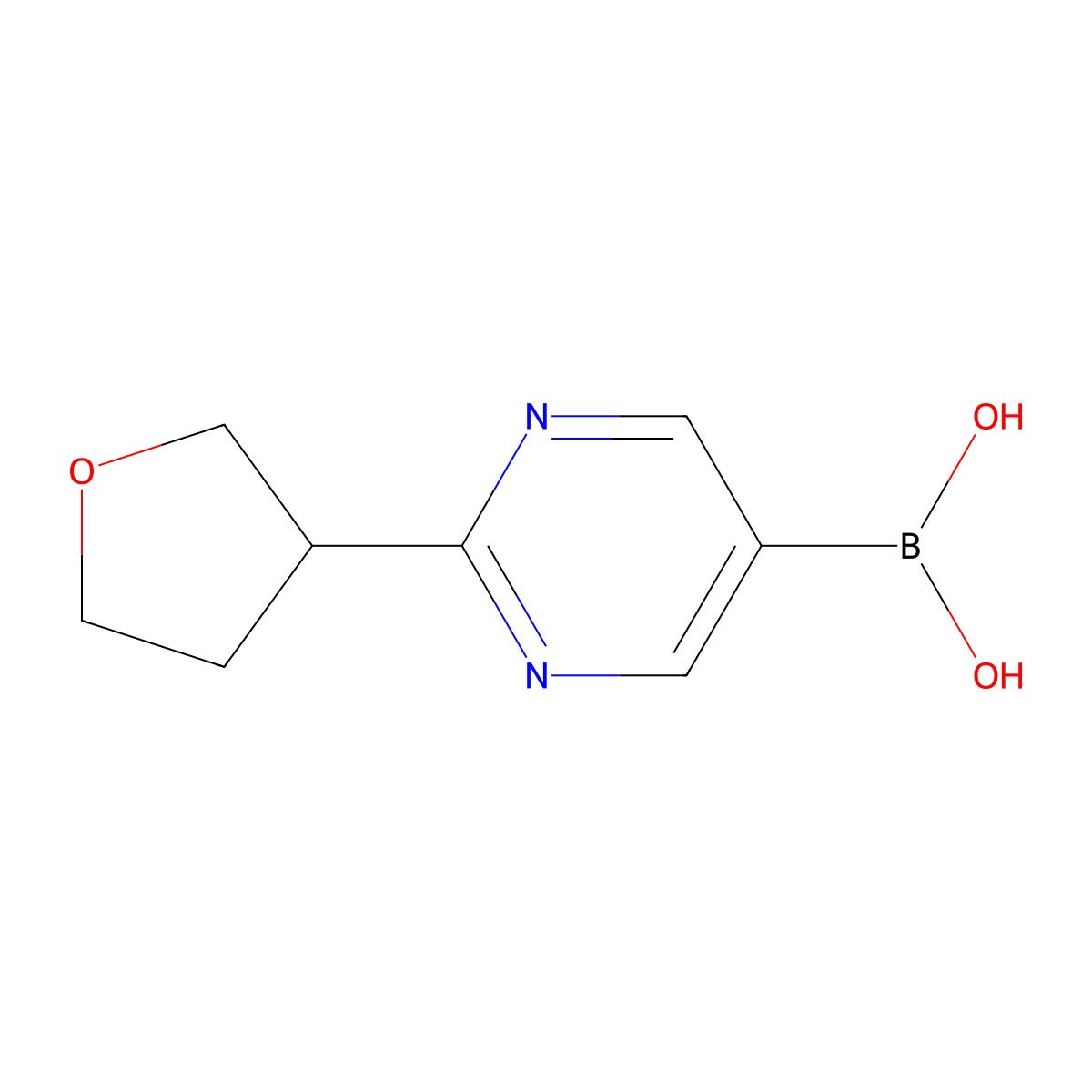 (2-(Tetrahydrofuran-3-yl)pyrimidin-5-yl)boronic acid molecular structure, CAS 2225153-41-1