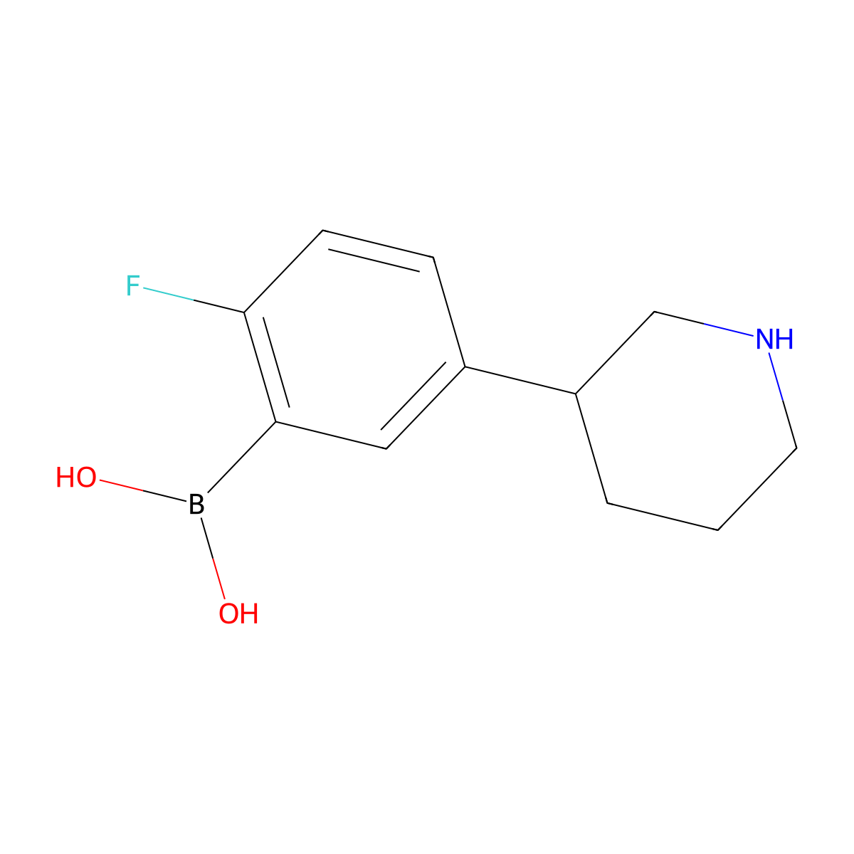 (2-Fluoro-5-(piperidin-3-yl)phenyl)boronic acid molecular structure, CAS 2225153-44-4