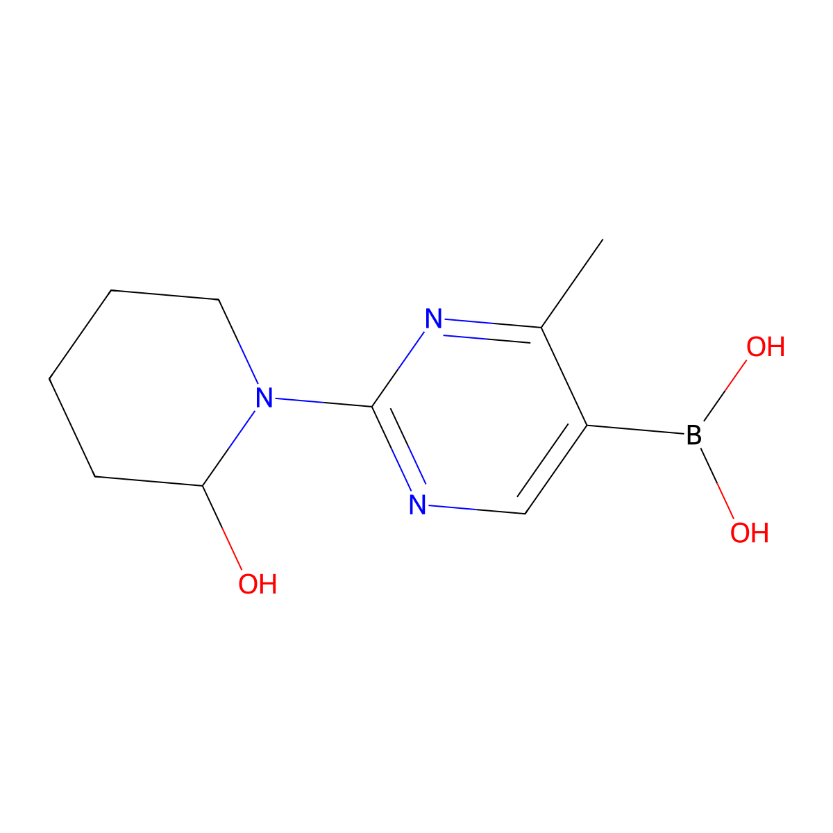 (2-(2-Hydroxypiperidin-1-yl)-4-methylpyrimidin-5-yl)boronic acid molecular structure, CAS 2225153-50-2