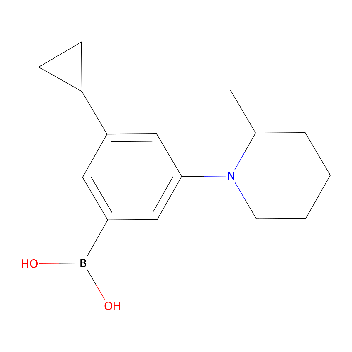 (3-Cyclopropyl-5-(2-methylpiperidin-1-yl)phenyl)boronic acid molecular structure, CAS 2225153-57-9