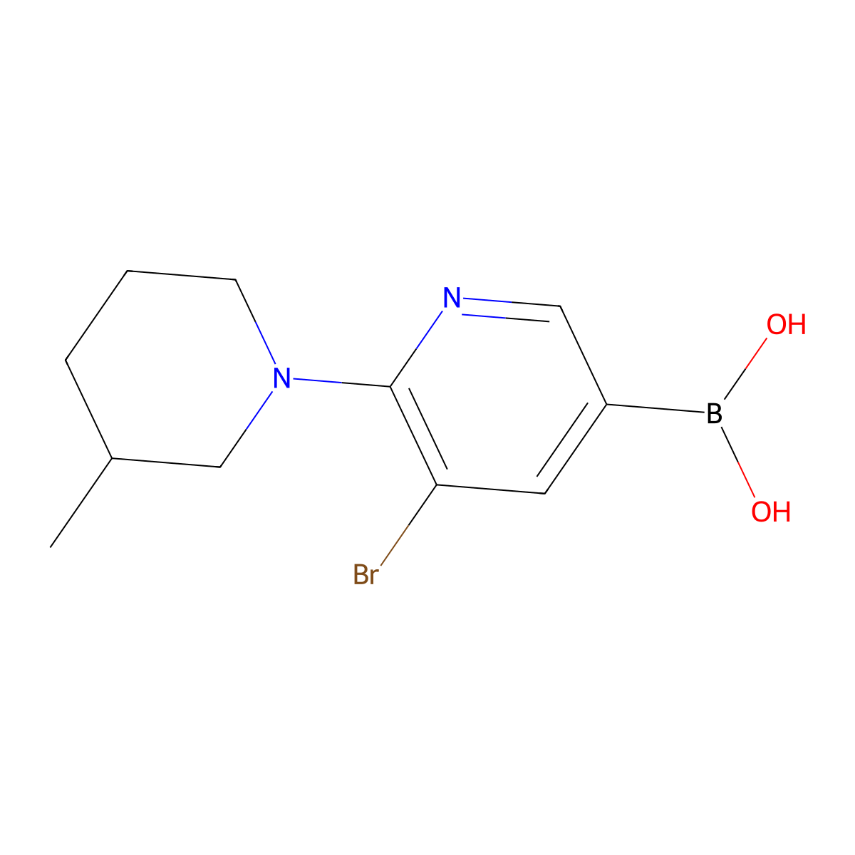 (5-Bromo-6-(3-methylpiperidin-1-yl)pyridin-3-yl)boronic acid molecular structure, CAS 2225153-60-4