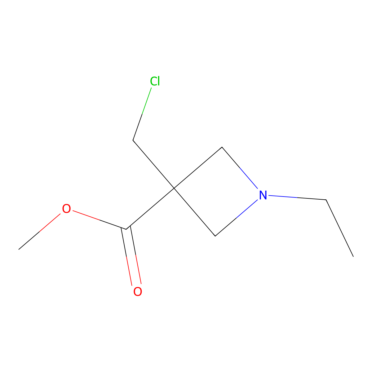 Methyl 3-(chloromethyl)-1-ethylazetidine-3-carboxylate molecular structure, CAS 2225154-16-3