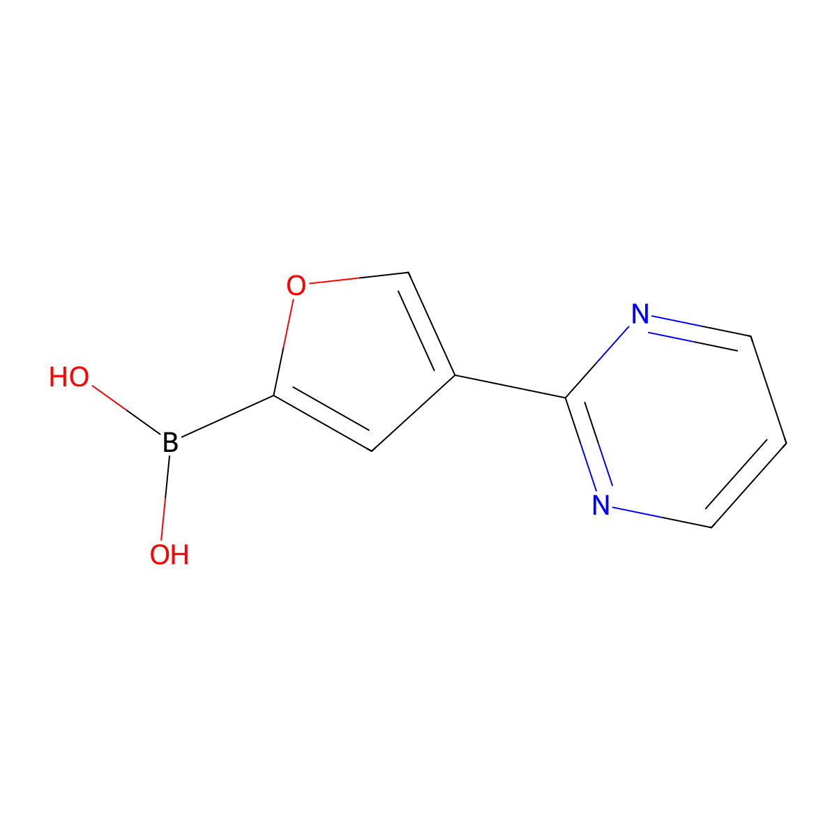 (4-(Pyrimidin-2-yl)furan-2-yl)boronic acid molecular structure, CAS 2225154-37-8