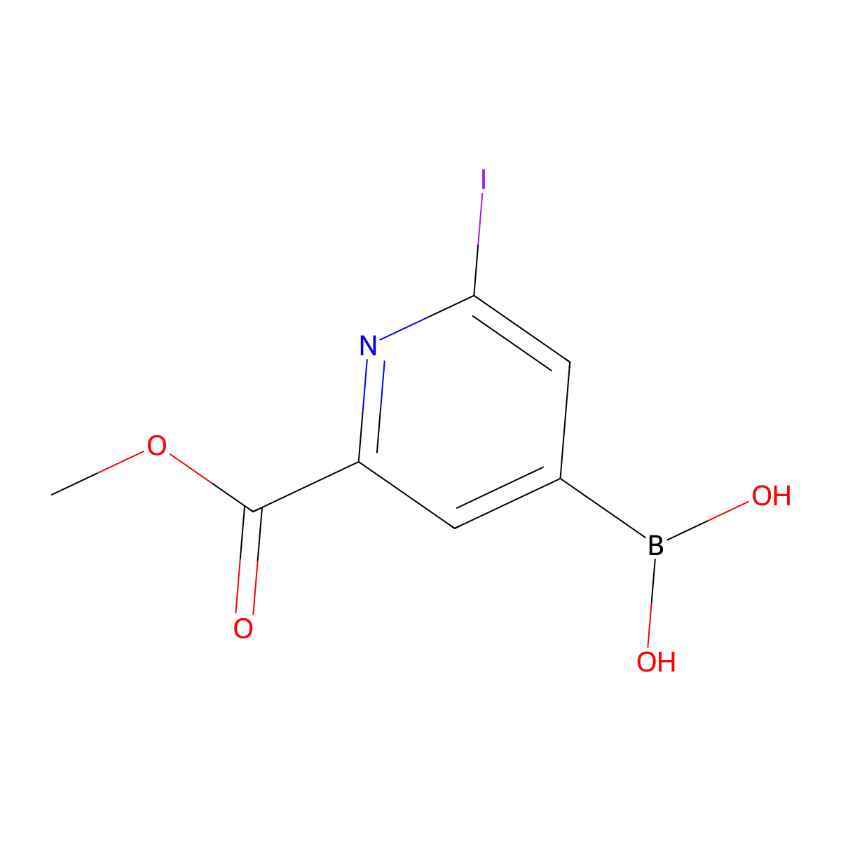 (2-Iodo-6-(methoxycarbonyl)pyridin-4-yl)boronic acid molecular structure, CAS 2225154-49-2