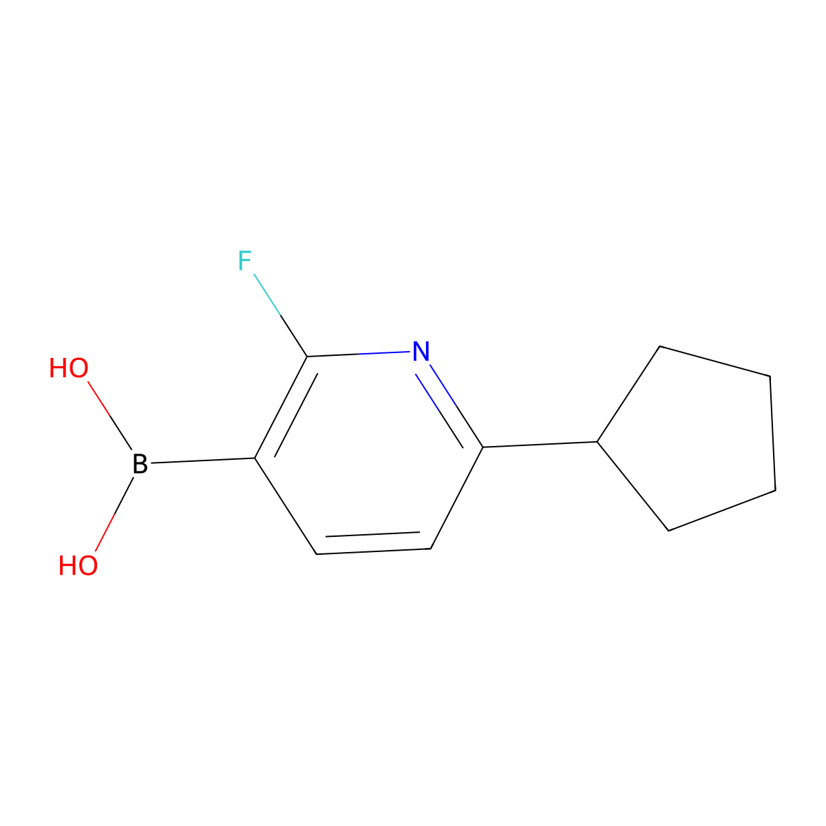 (6-Cyclopentyl-2-fluoropyridin-3-yl)boronic acid molecular structure, CAS 2225154-59-4