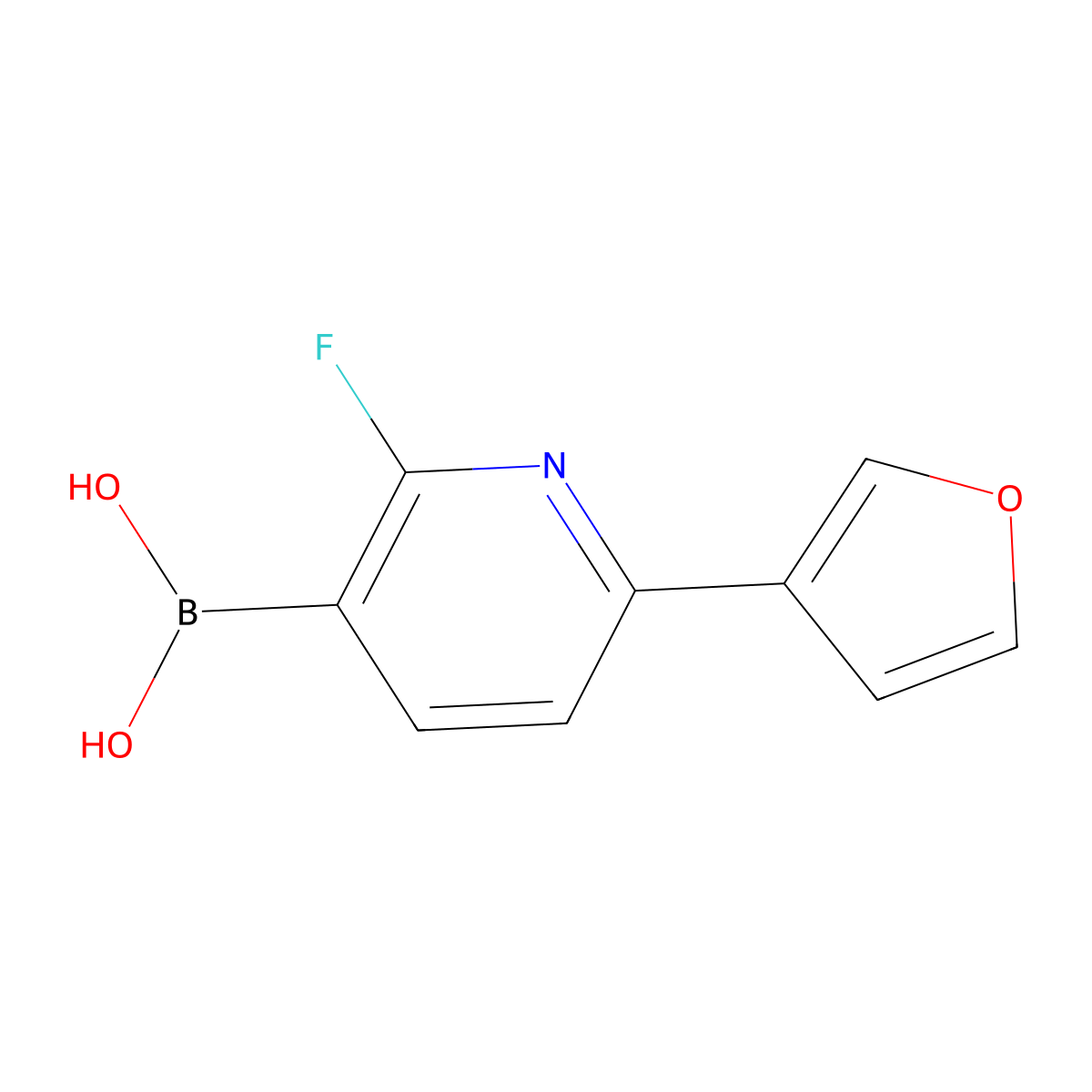(2-Fluoro-6-(furan-3-yl)pyridin-3-yl)boronic acid molecular structure, CAS 2225154-62-9