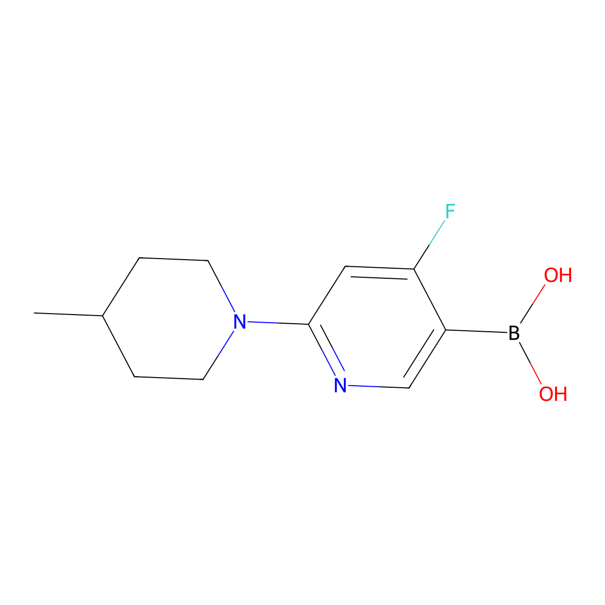 (4-Fluoro-6-(4-methylpiperidin-1-yl)pyridin-3-yl)boronic acid molecular structure, CAS 2225154-78-7