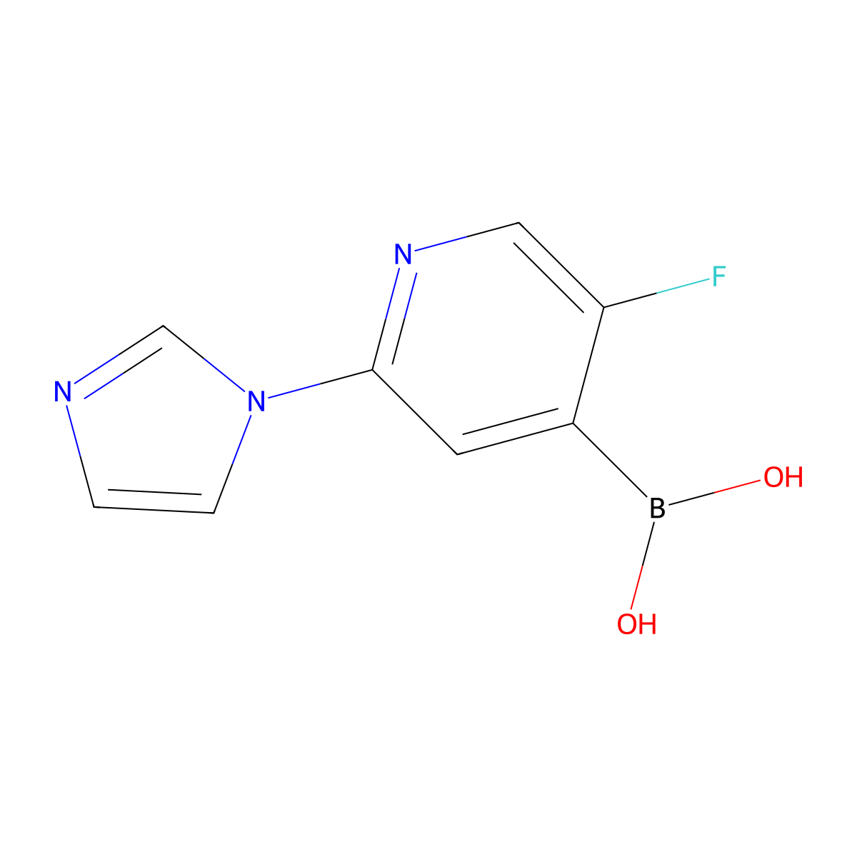 (5-Fluoro-2-(1H-imidazol-1-yl)pyridin-4-yl)boronic acid molecular structure, CAS 2225154-80-1