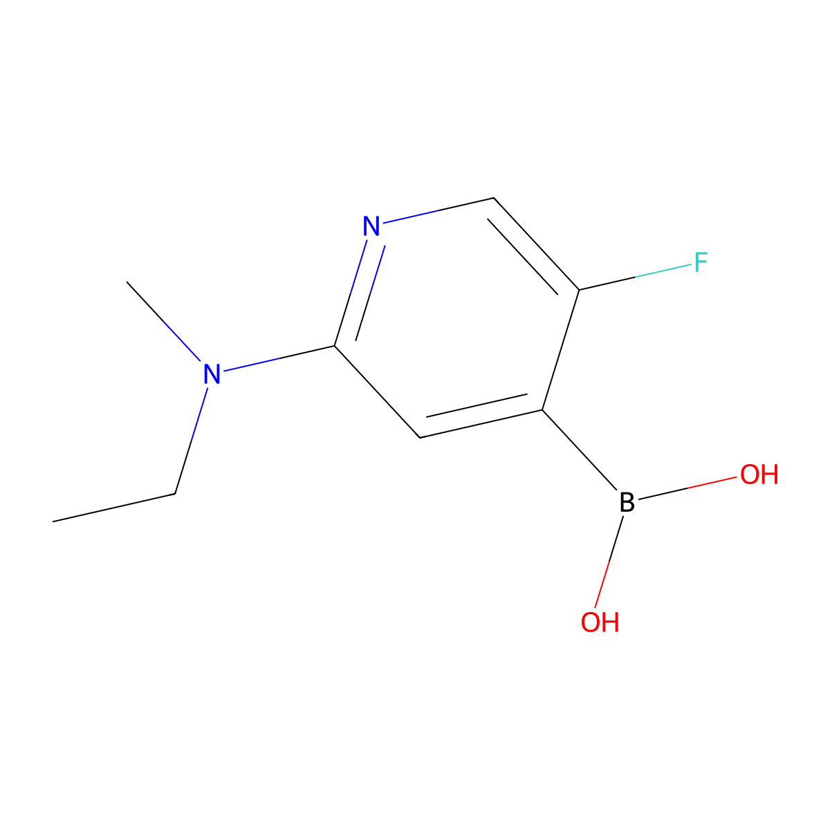 (2-(Ethyl(methyl)amino)-5-fluoropyridin-4-yl)boronic acid molecular structure, CAS 2225154-81-2