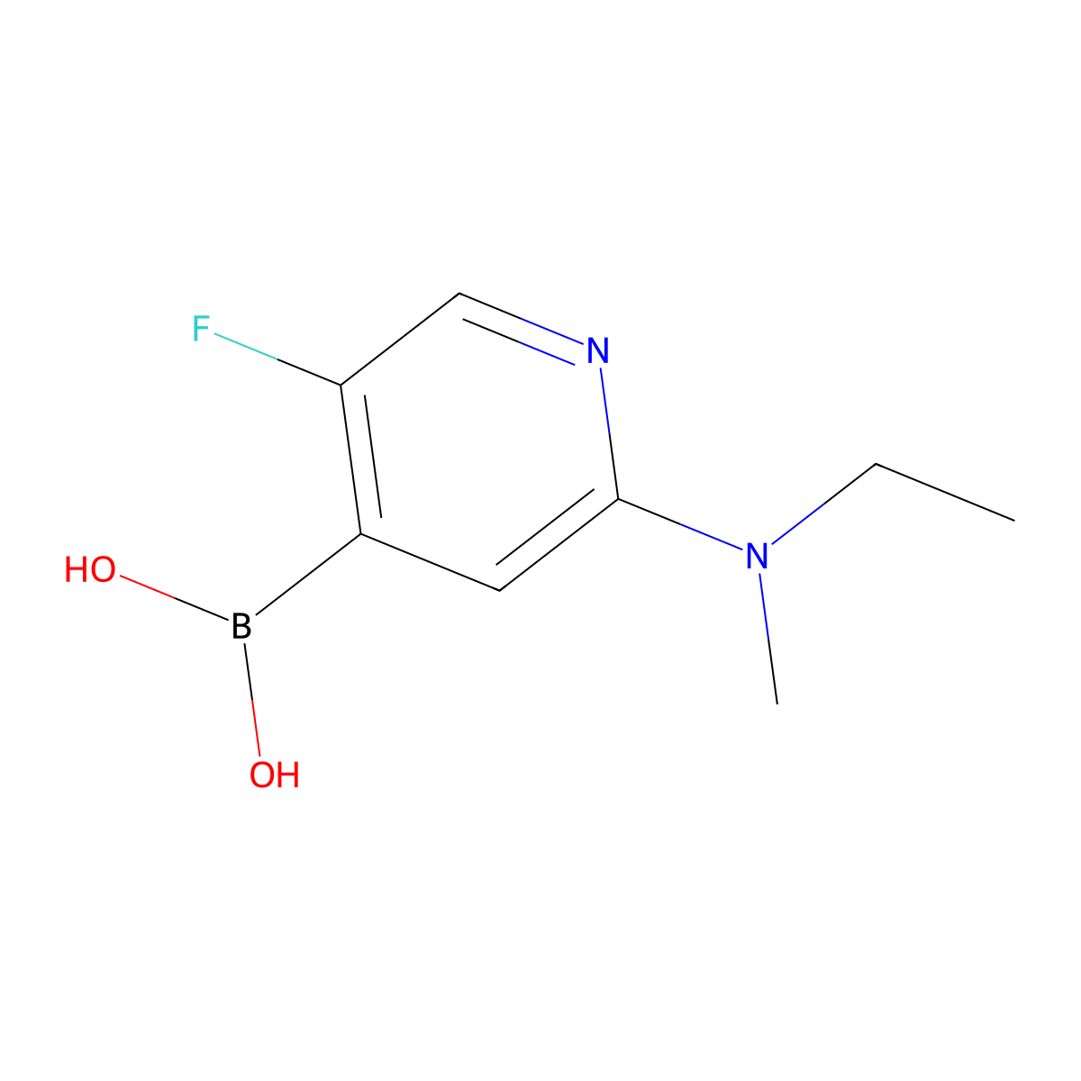(2-(Ethyl(methyl)amino)-5-fluoropyridin-4-yl)boronic acid molecular structure, CAS 2225154-81-2