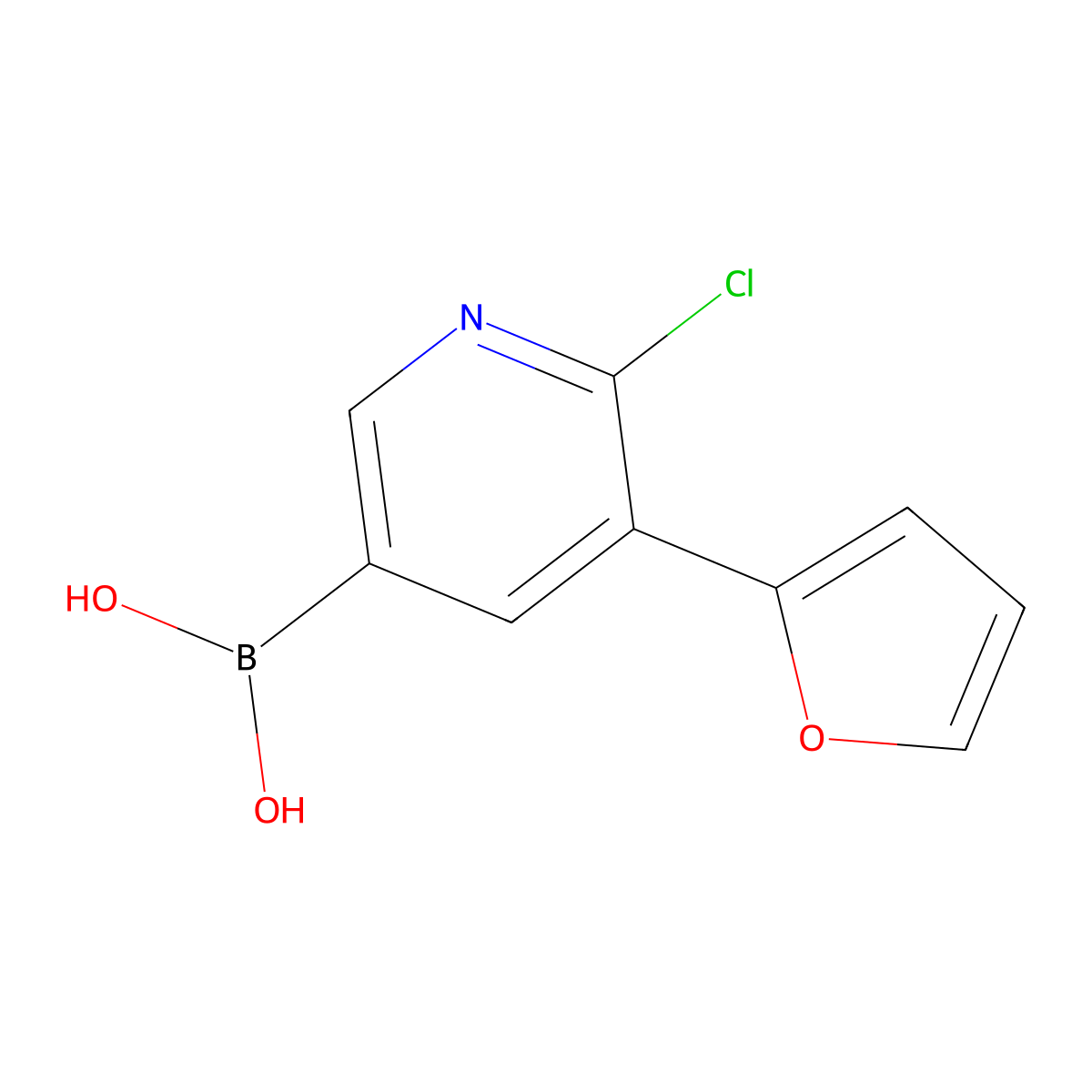 6-Chloro-5-(2-furyl)pyridine-3-boronic acid molecular structure, CAS 2225154-91-4