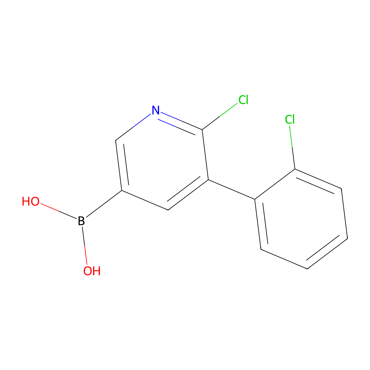6-Chloro-5-(2-chlorophenyl)pyridine-3-boronic acid molecular structure, CAS 2225154-94-7
