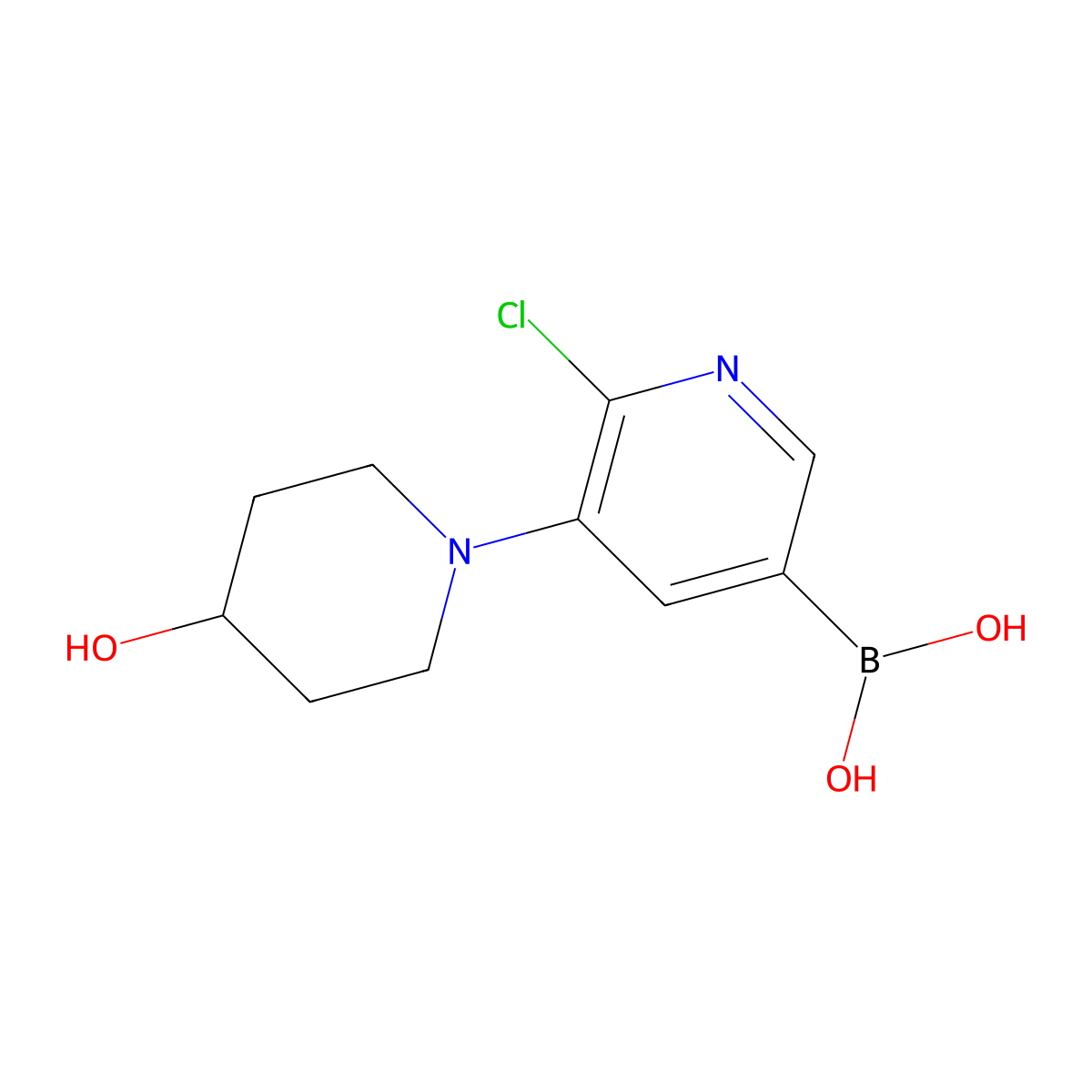 6-Chloro-5-(4-hydroxypiperidin-1-yl)pyridine-3-boronic acid molecular structure, CAS 2225155-02-0