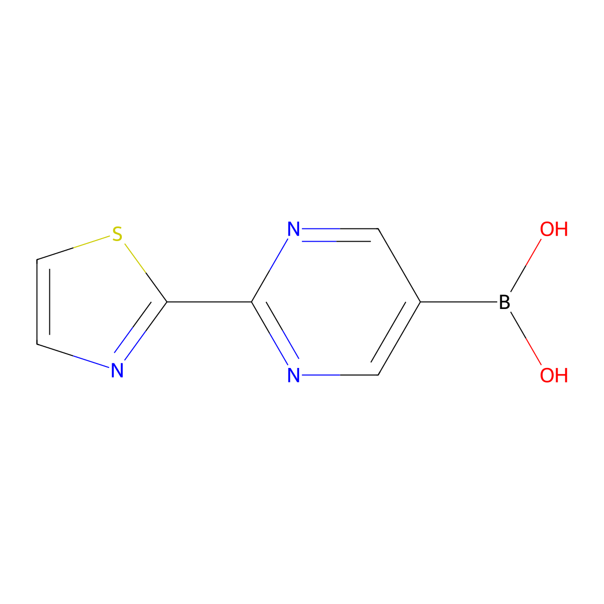 (2-(Thiazol-2-yl)pyrimidin-5-yl)boronic acid molecular structure, CAS 2225155-13-3