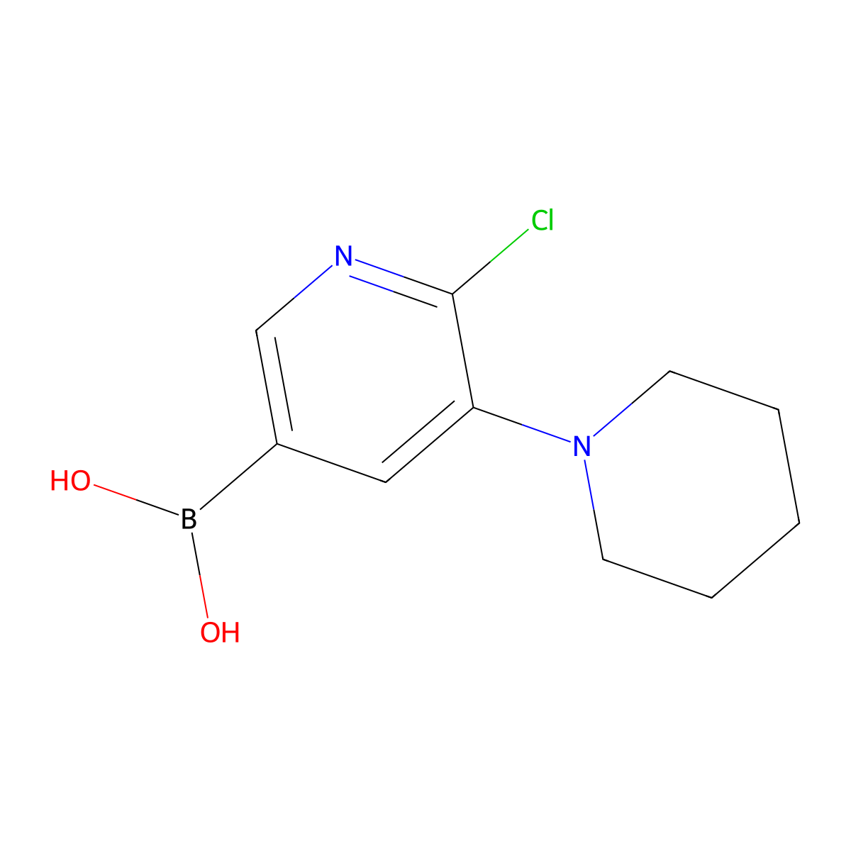6-Chloro-5-(piperidino)pyridine-3-boronic acid molecular structure, CAS 2225155-21-3