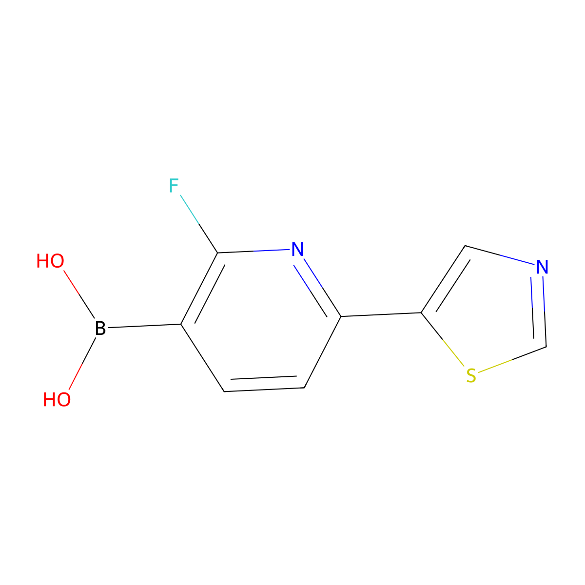 (2-Fluoro-6-(thiazol-5-yl)pyridin-3-yl)boronic acid molecular structure, CAS 2225155-35-9
