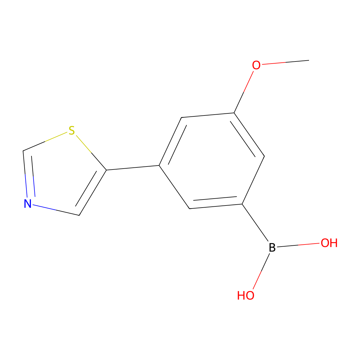 (3-Methoxy-5-(thiazol-5-yl)phenyl)boronic acid molecular structure, CAS 2225155-36-0