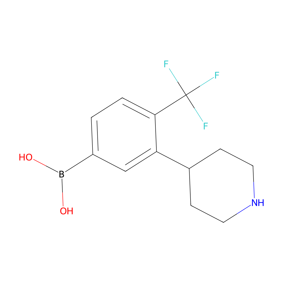 3-(Piperidin-4-yl)-4-trifluoromethylphenylboronic acid molecular structure, CAS 2225155-40-6