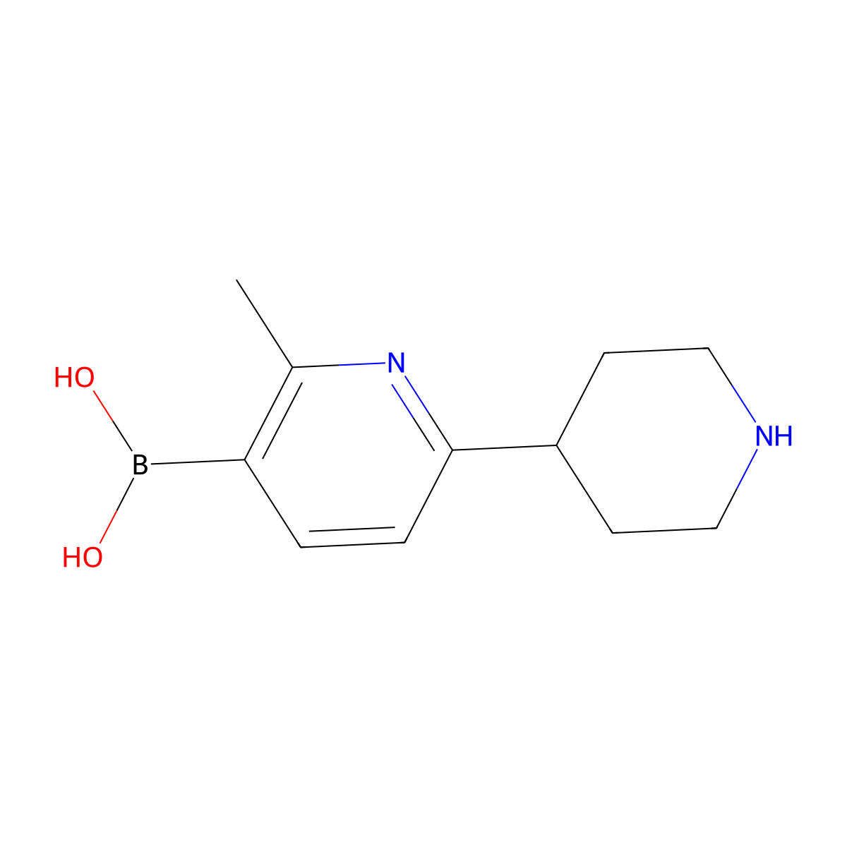 (2-Methyl-6-(piperidin-4-yl)pyridin-3-yl)boronic acid molecular structure, CAS 2225155-42-8